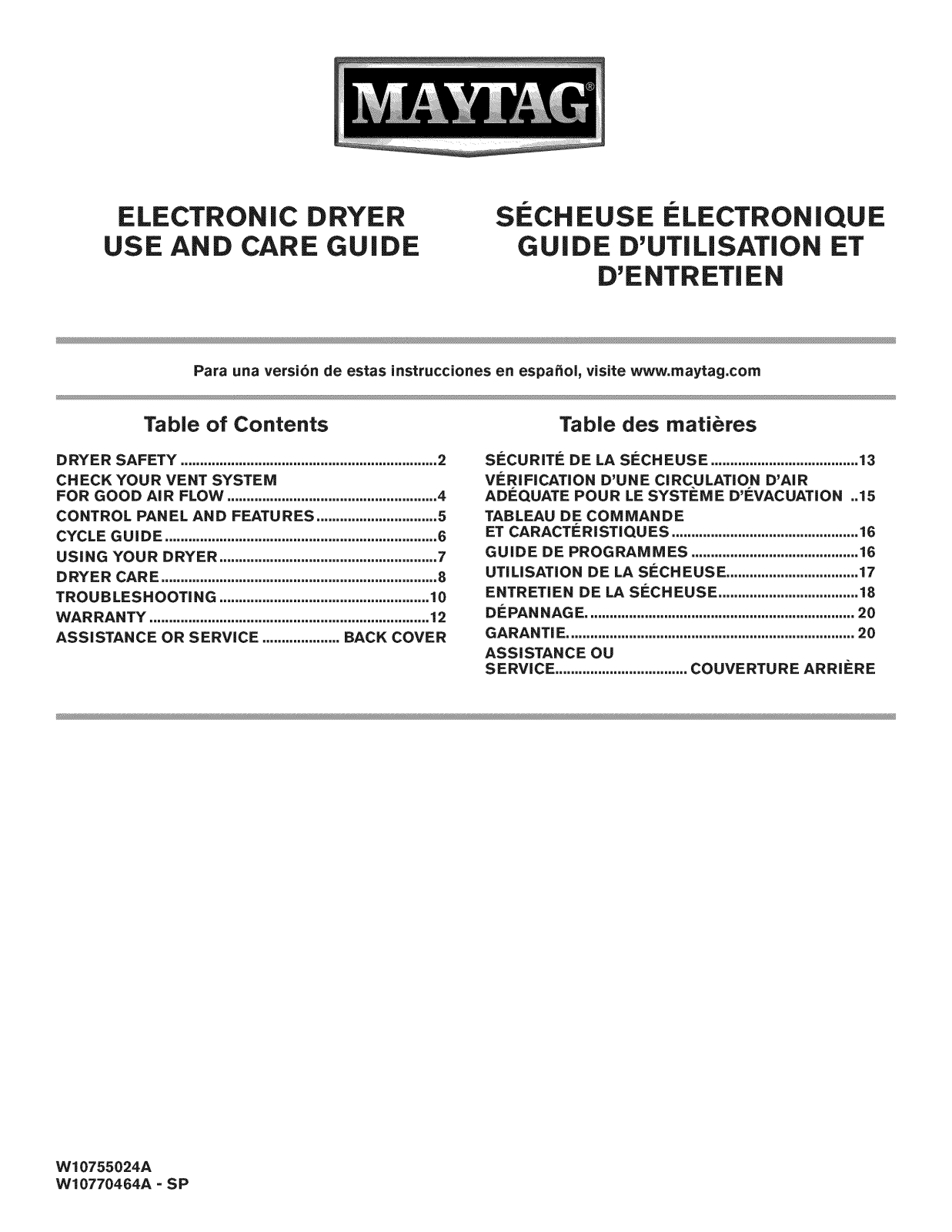 Maytag YMEDP475EW0, MGDP475EW0, MEDP475EW0 Owner’s Manual