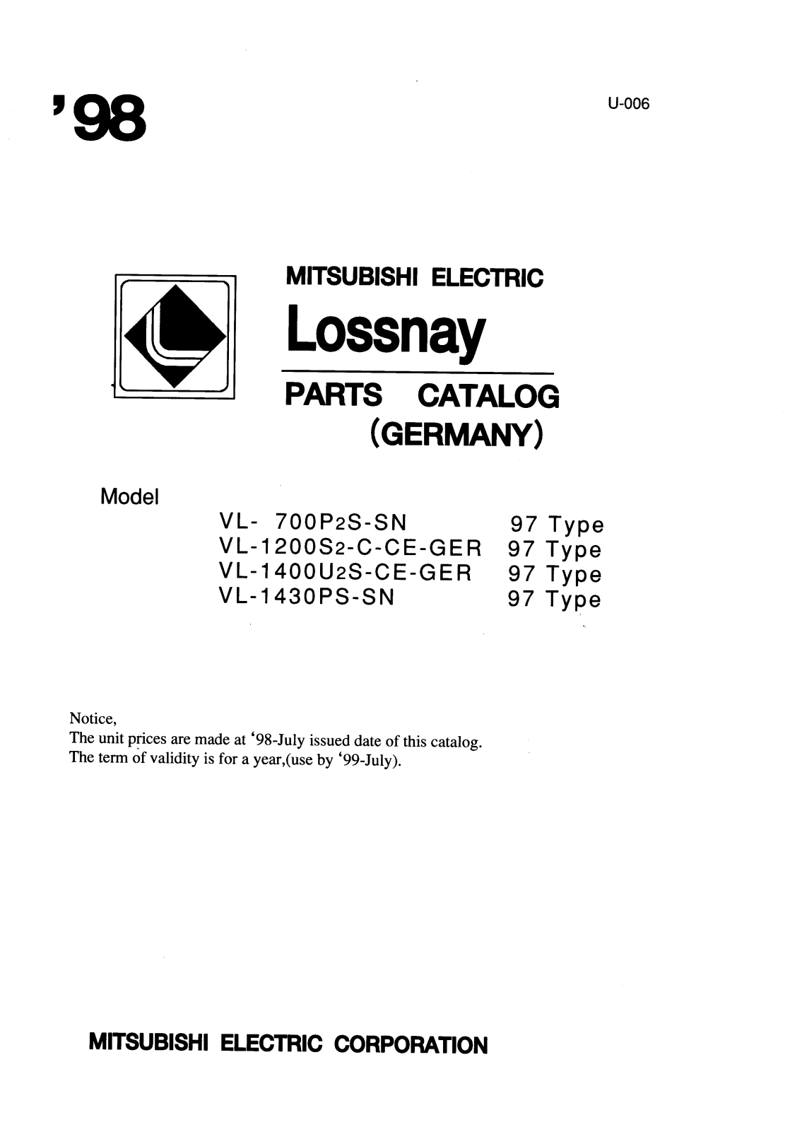 Mitsubishi U-006 Parts List 1