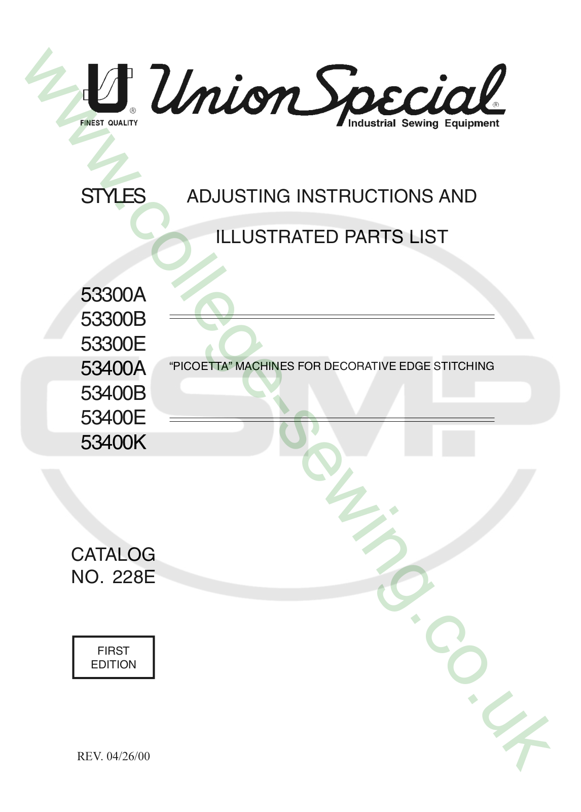 Union Special 228E Parts Book