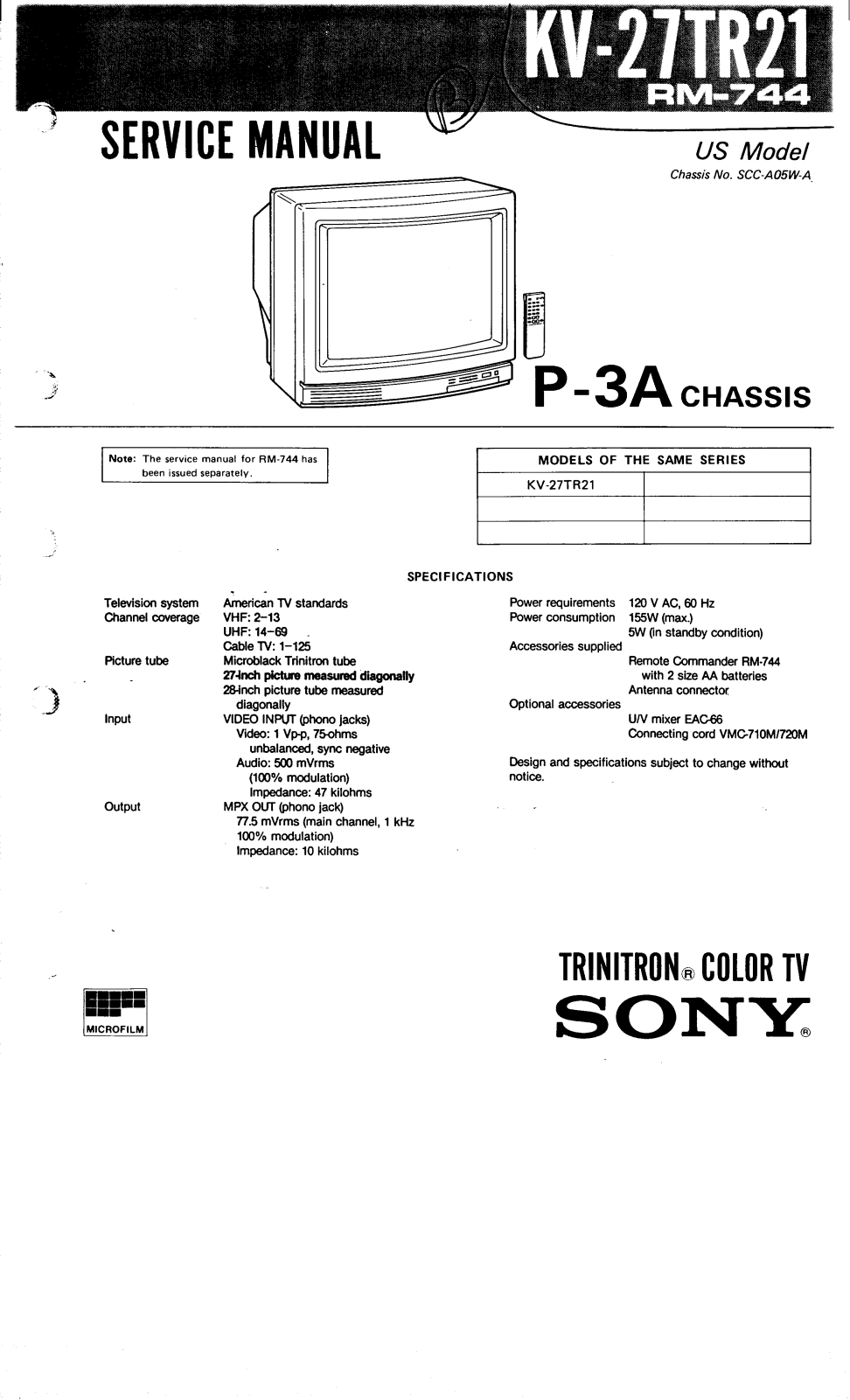 Sony KV-27TR21 Service Manual