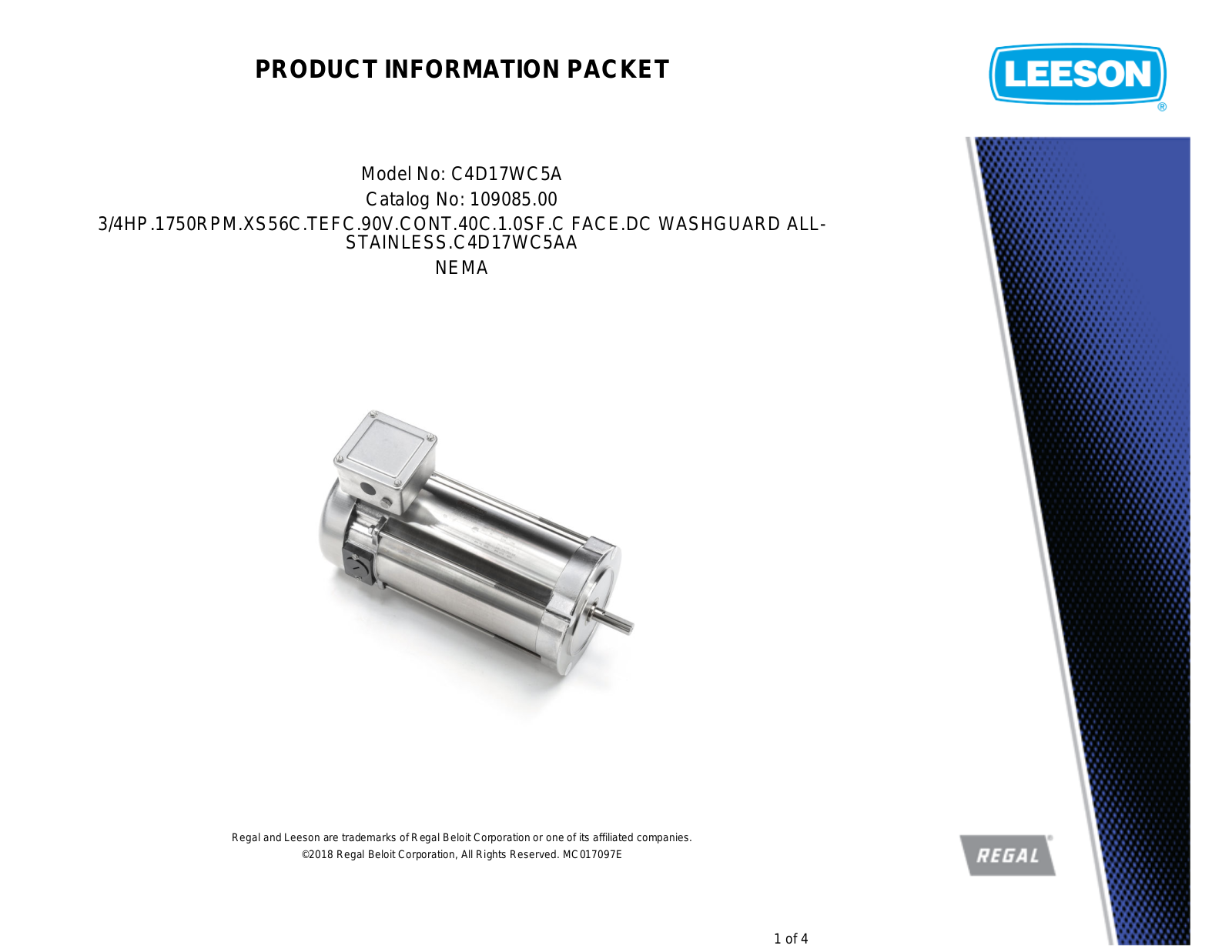 Leeson 109085.00 Product Information Packet