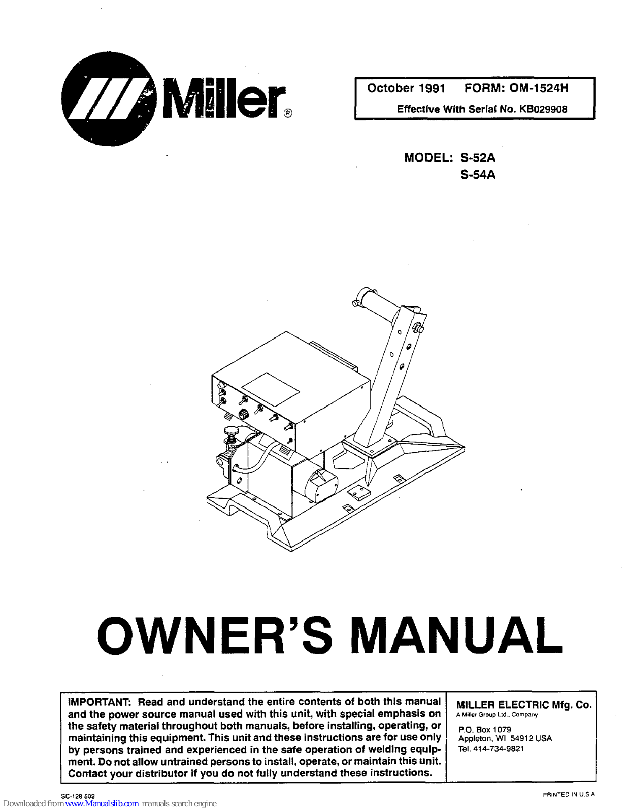 Miller Electric S-52A, S-54A Owner's Manual