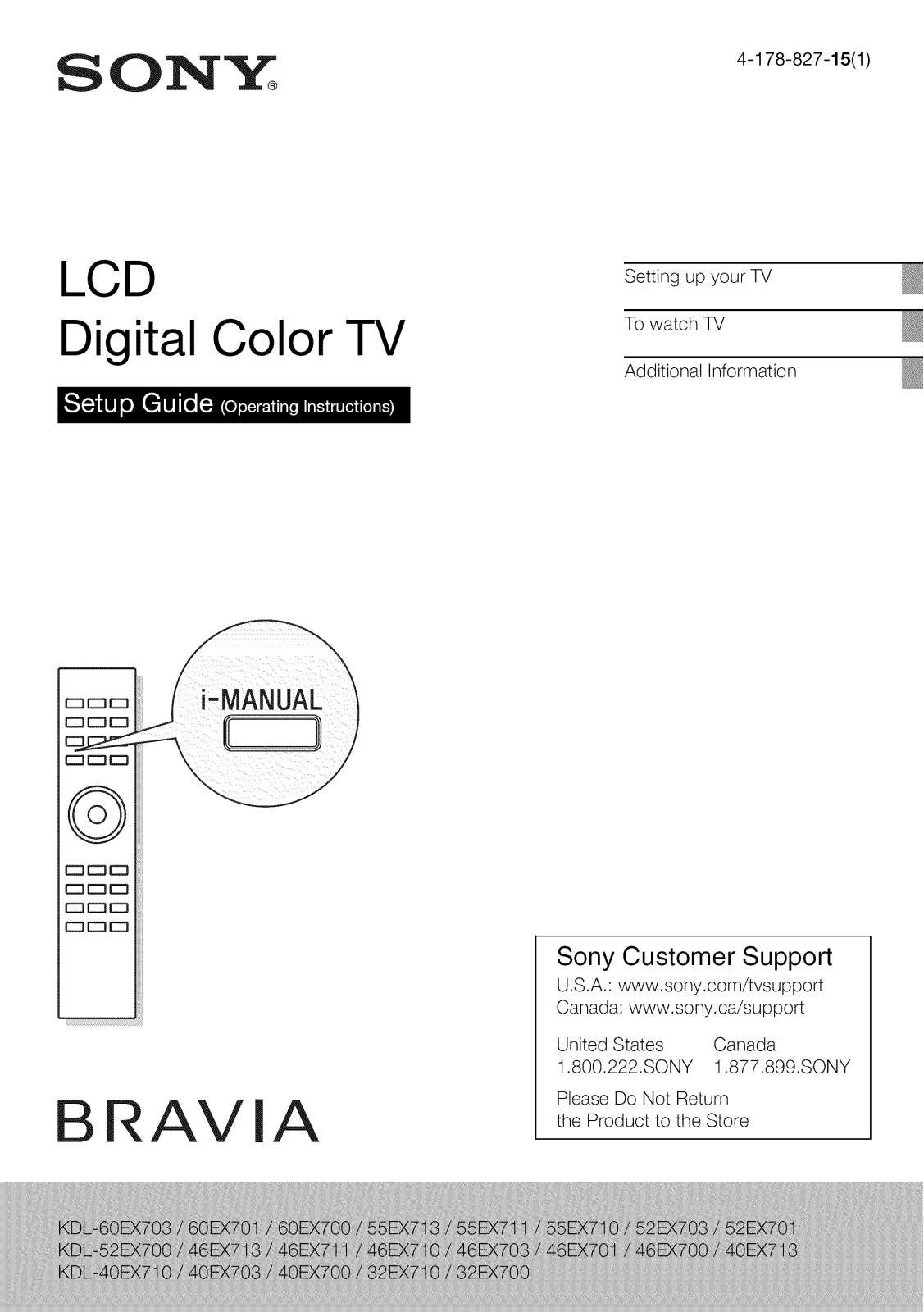 Sony KDL-60EX701, KDL-60EX700, KDL-55EX711, KDL-55EX710, KDL-52EX703 Owner’s Manual