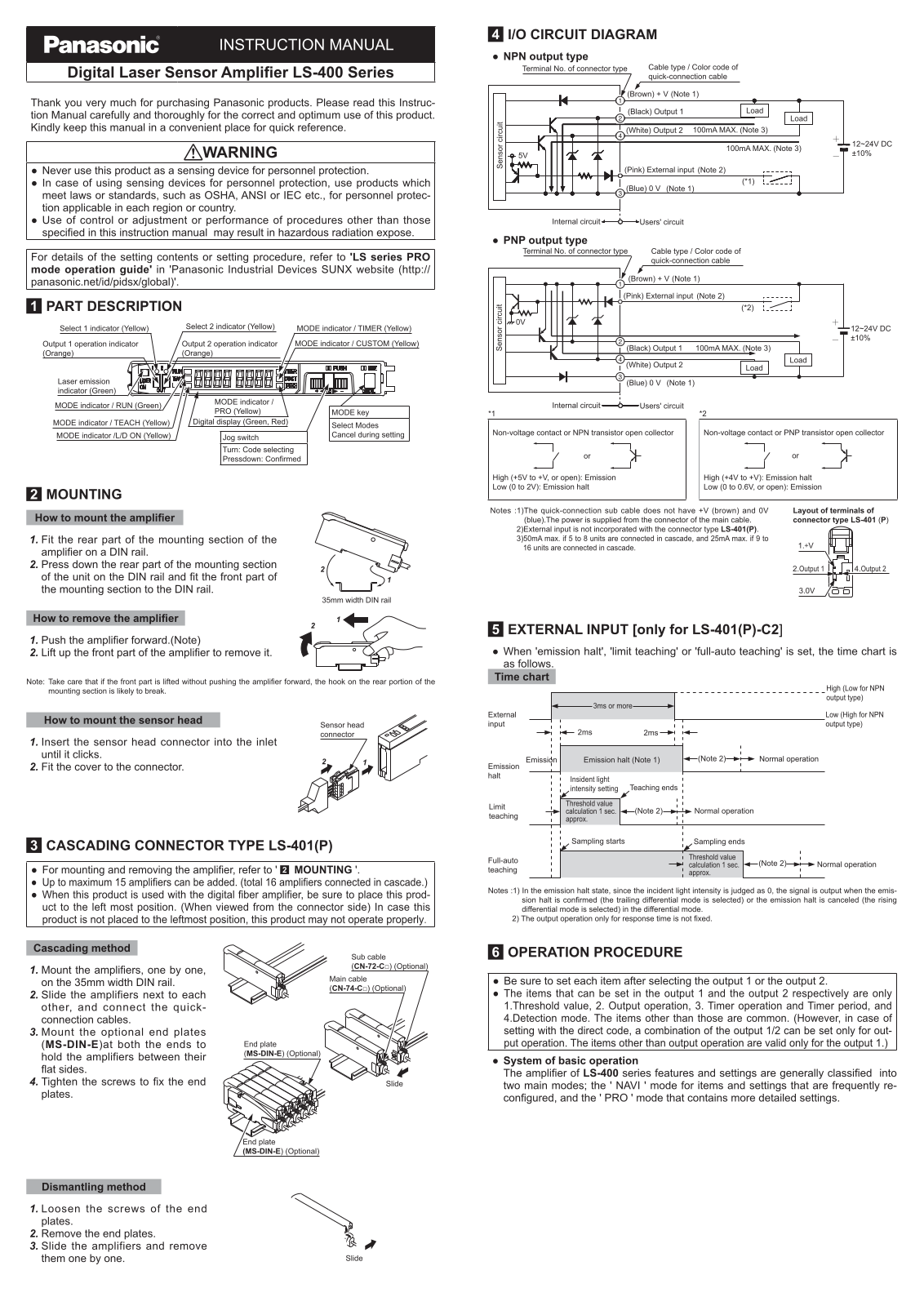 Panasonic LS-401, LS-401P, LS-401-C2, LS-401P-C2 Instruction Manual