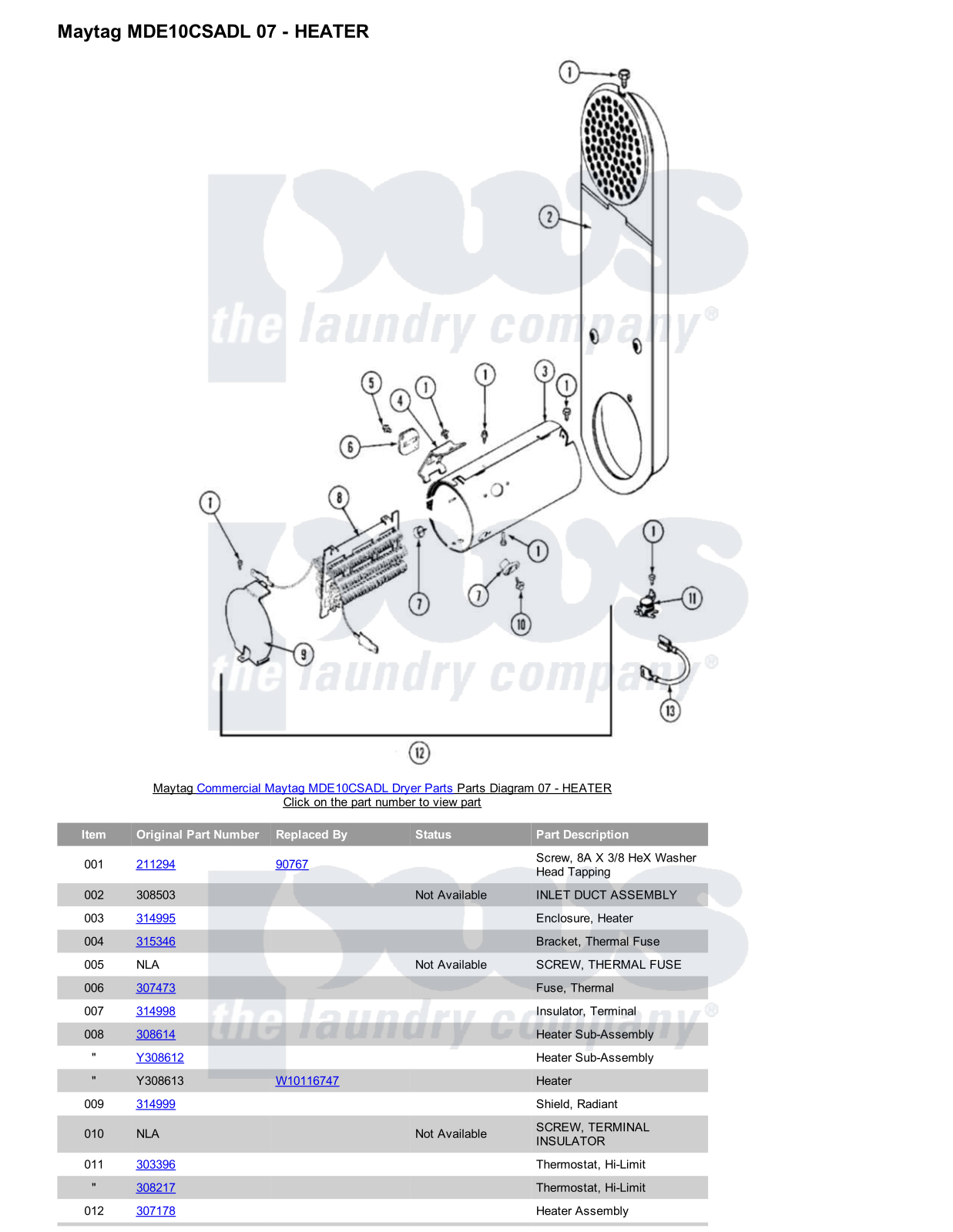 Maytag MDE10CSADL Parts Diagram