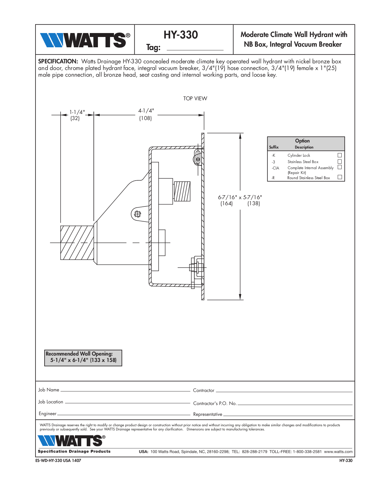 Watts HY-330 User Manual