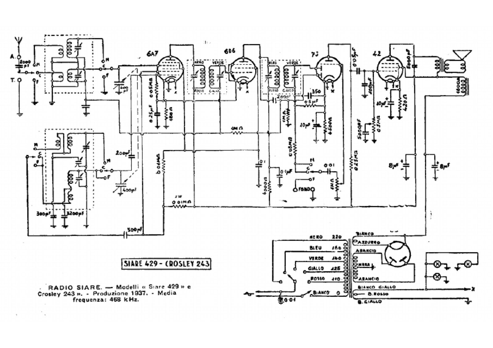 Siare Crosley 429, 243 schematic