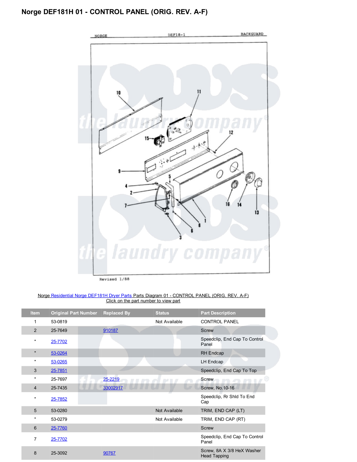 Norge DEF181H Parts Diagram