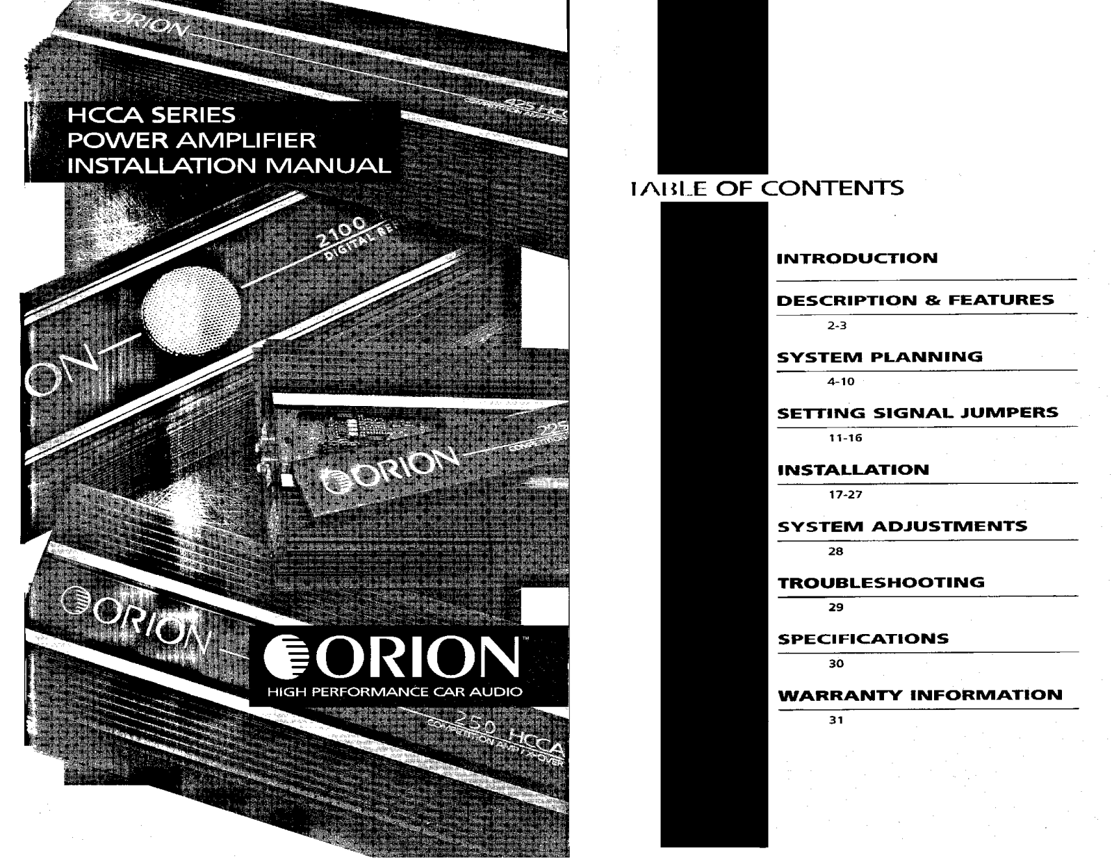 ORION 225HCCA, 250HCCA Installation Manual