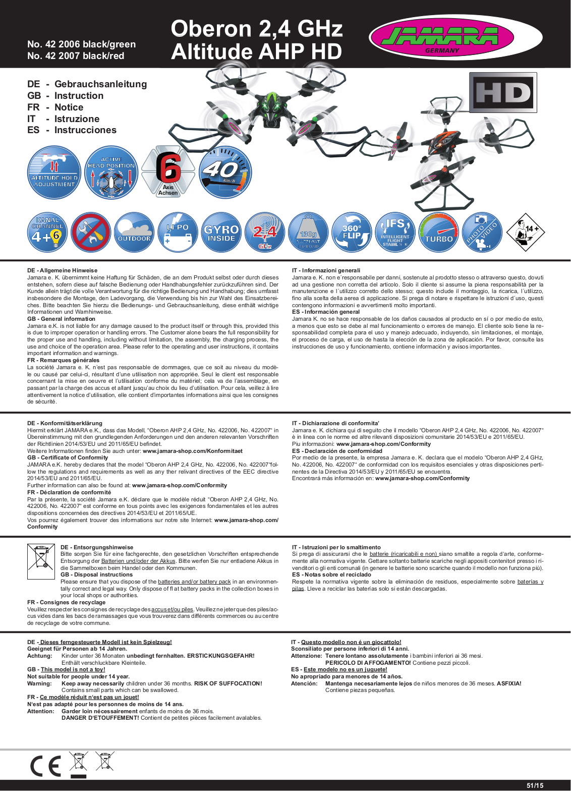 Jamara Oberon 2,4 GHz Altitude AHP HD User Manual