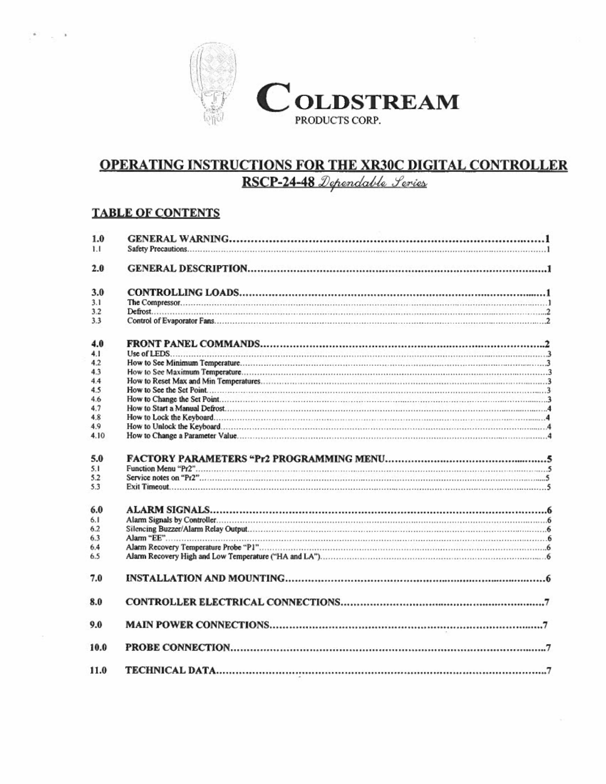 Cold Stream RSCP-24 Installation  Manual