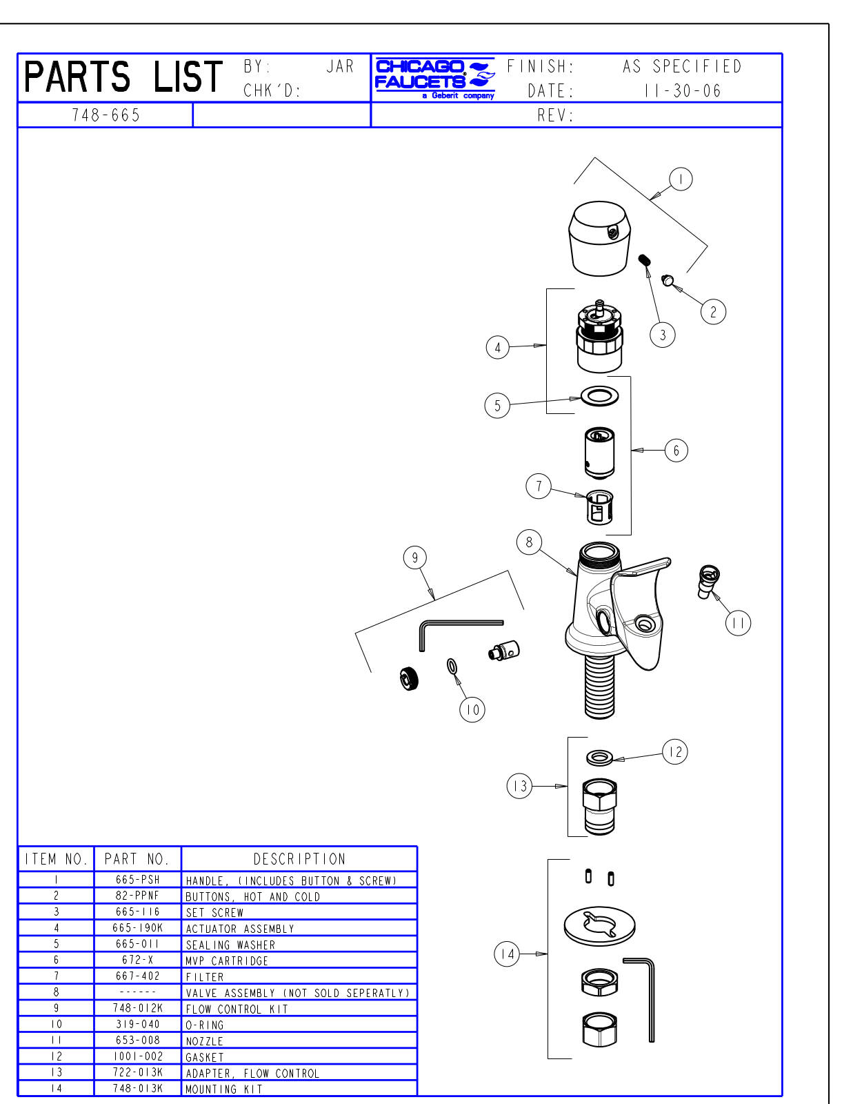 Chicago Faucet 748-665 Parts List