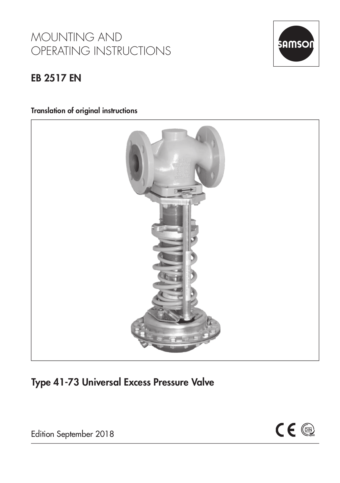 Samson 2417 Series, 41-73 Series, 2413 Series Mounting And Operating Instructions