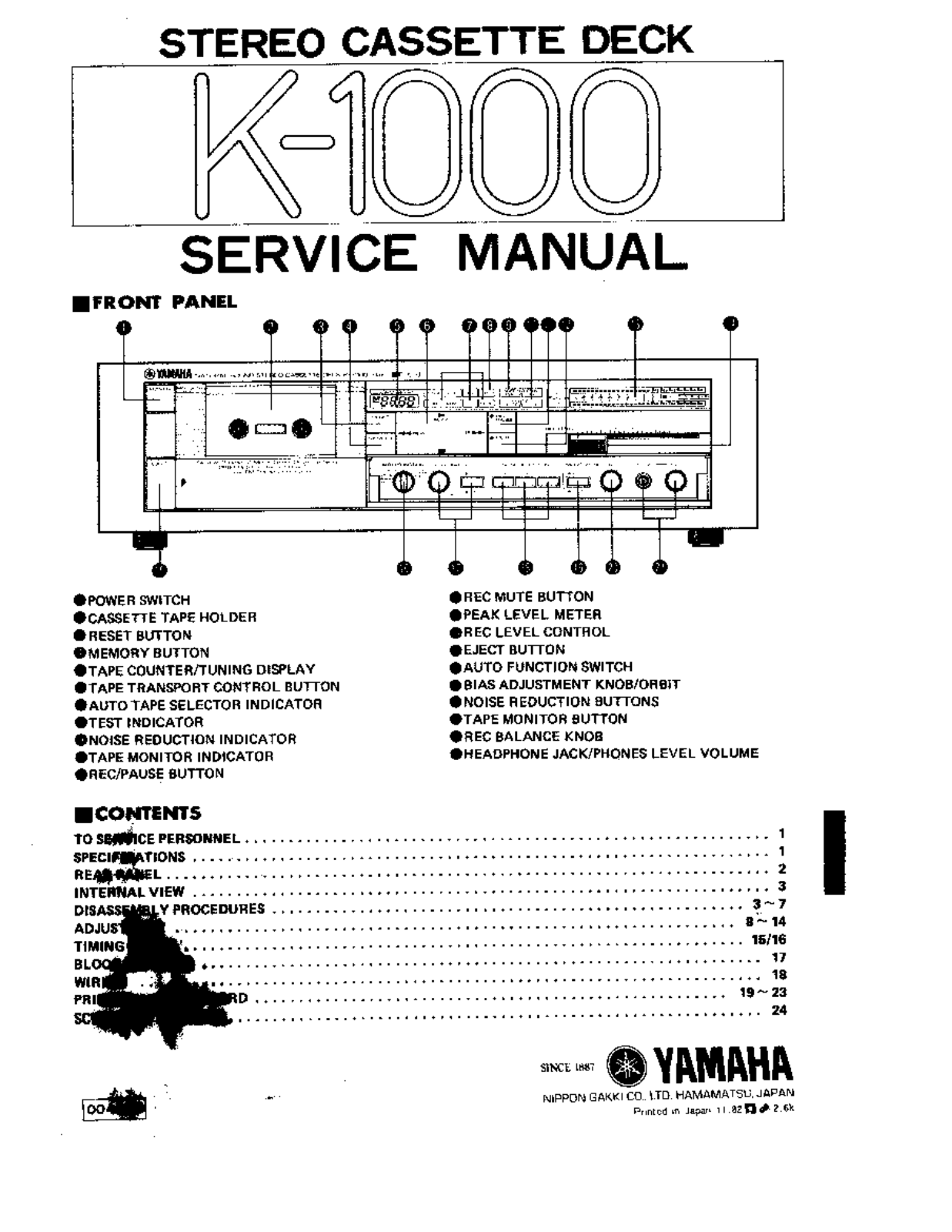 Yamaha K-1000 Service manual