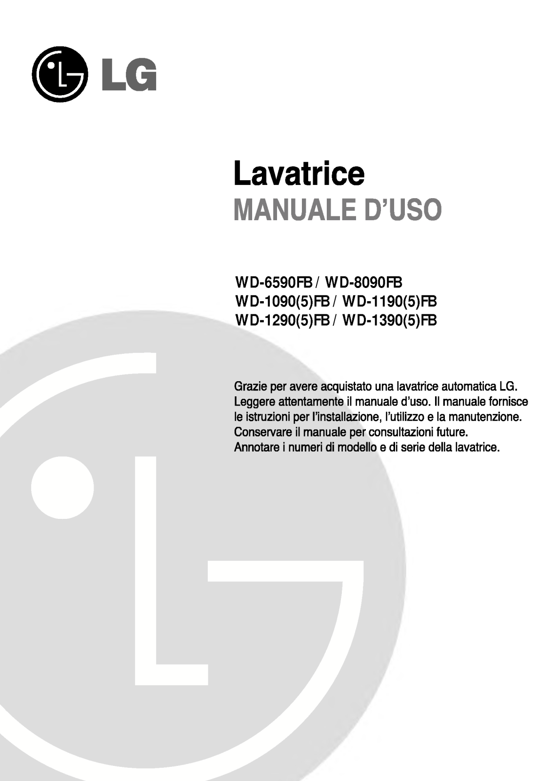 Lg WD-1090FB, WD-8090FB, WD-1095FB, WD-6590FB User Manual