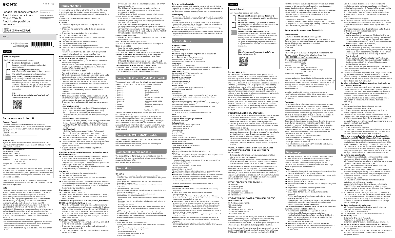 Sony PHA-1A Reference Manual