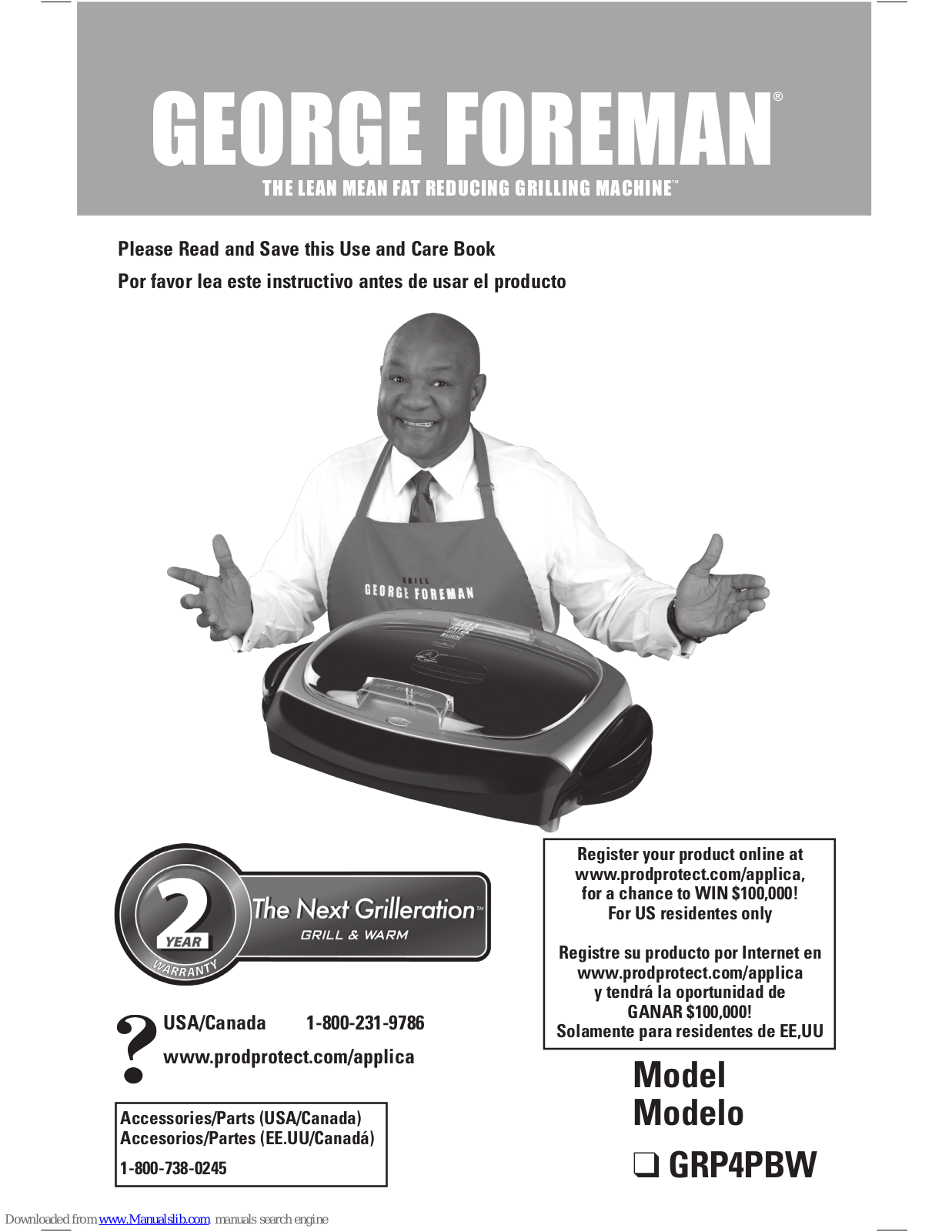 George Foreman The Next Grilleration GRP4PBW Use And Care Book Manual