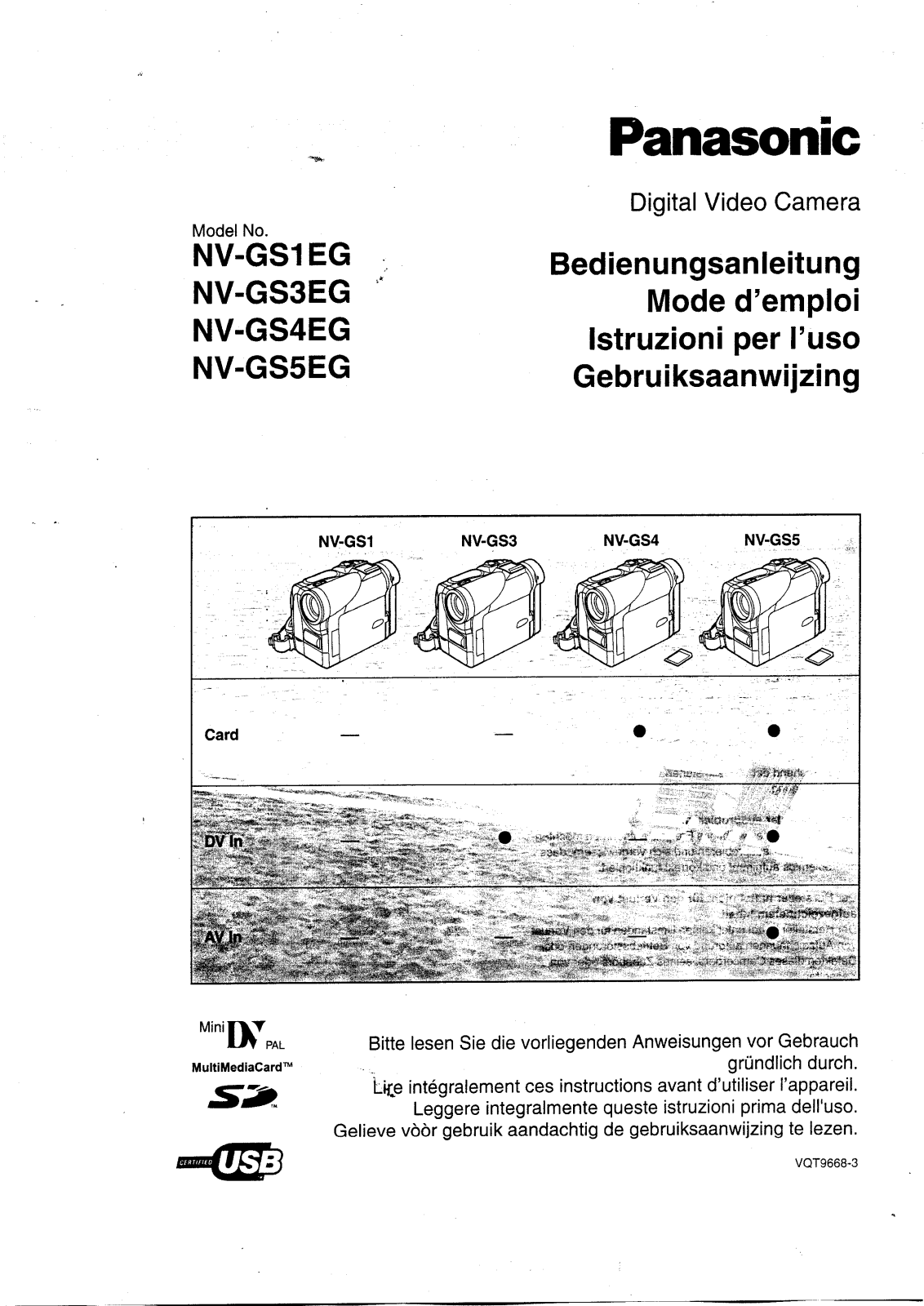 PANASONIC NV-GS1, NV-GS4, NV-GS5 User Manual