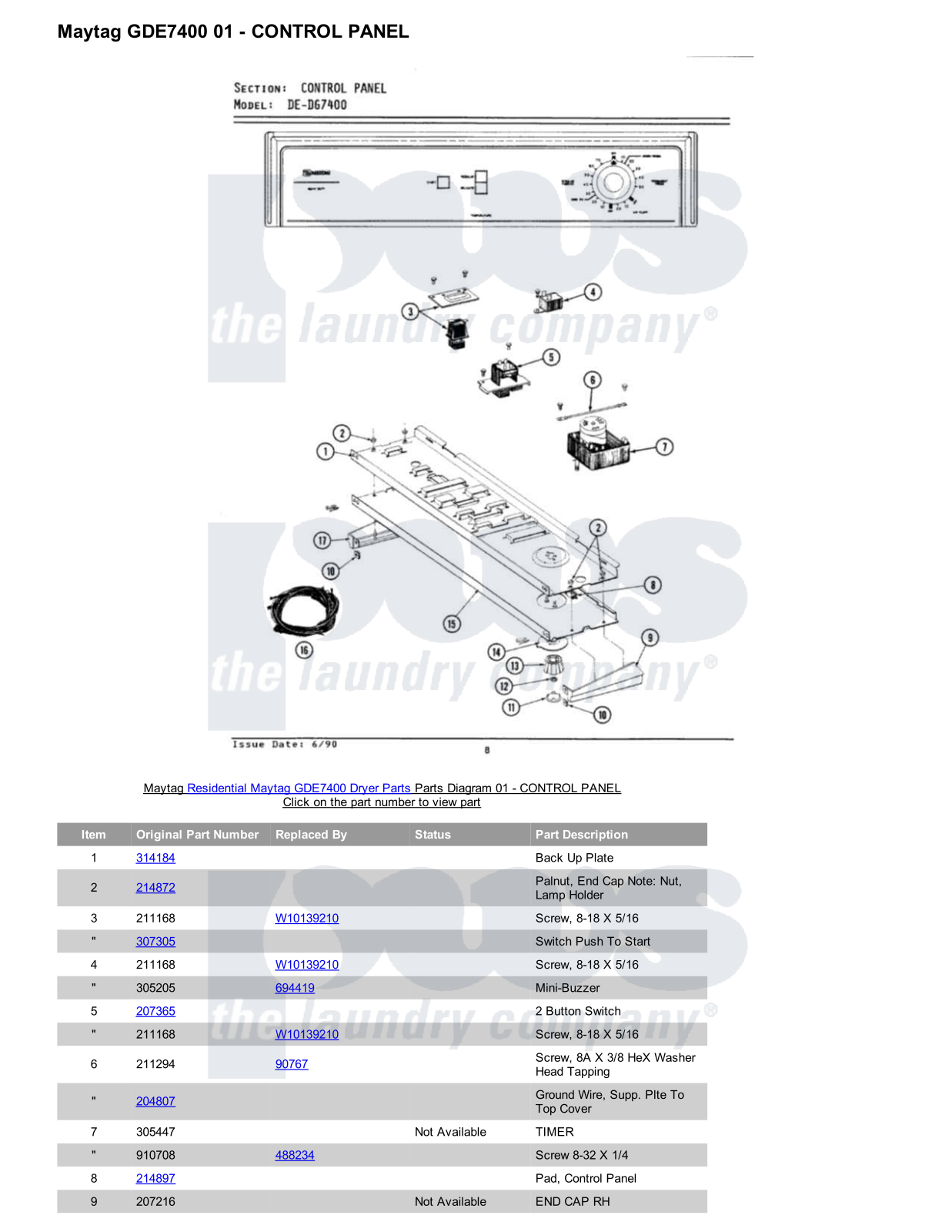 Maytag GDE7400 Parts Diagram