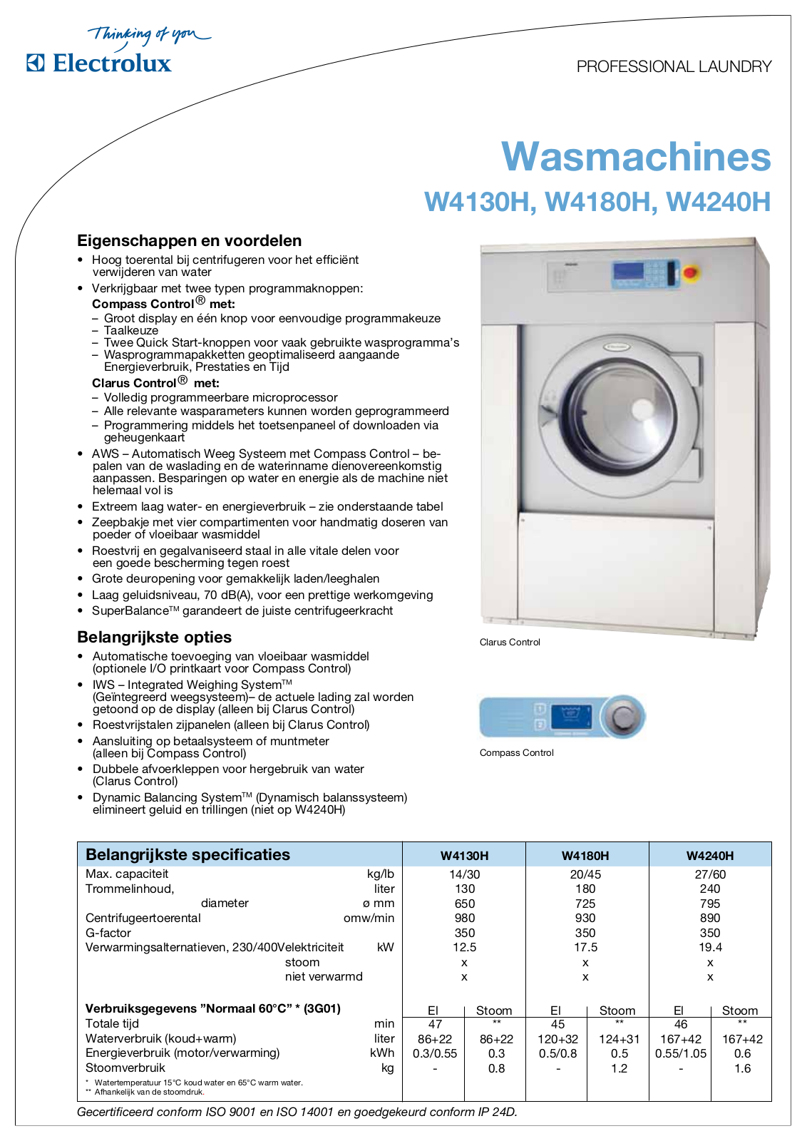 Electrolux W4130H, W4180H, W4240H DATASHEET