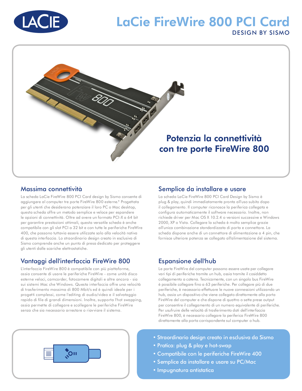 Lacie FIREWIRE 800 PCI CARD DATASHEET