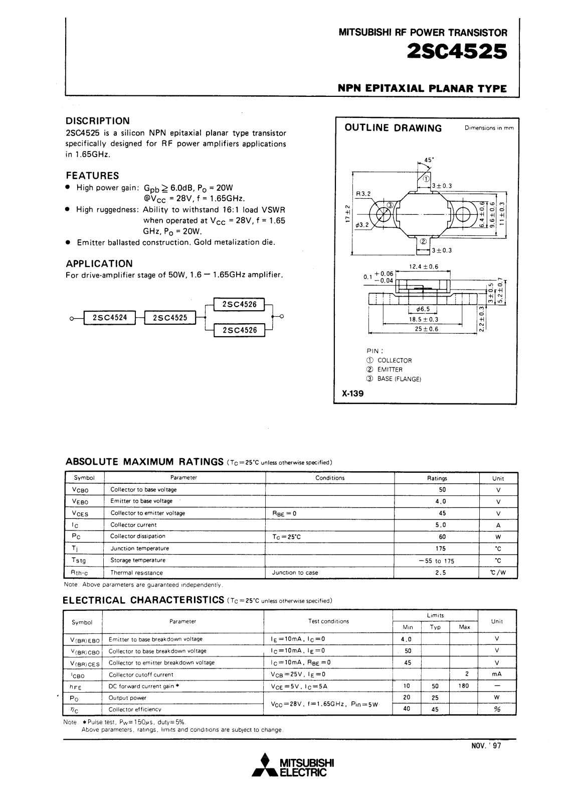 Mitsubishi Electric Corporation Semiconductor Group 2SC4525 Datasheet