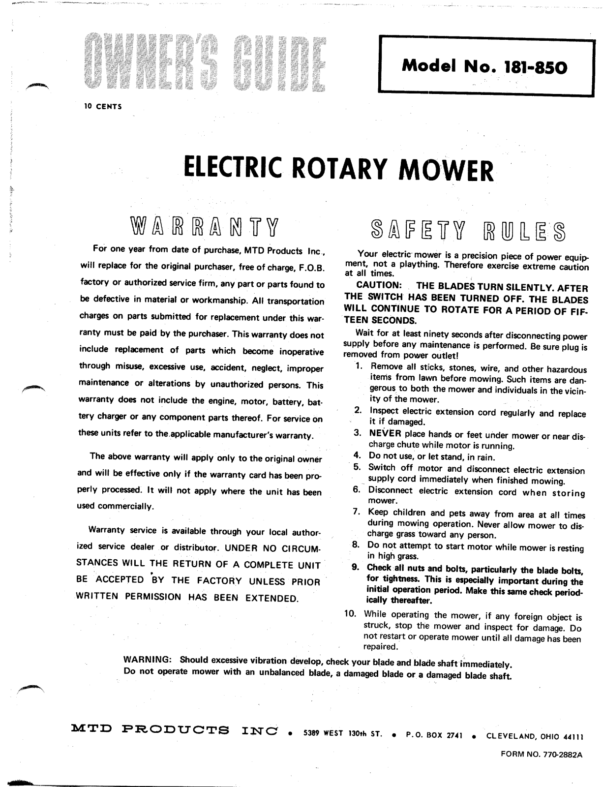 MTD 181-850 User Manual