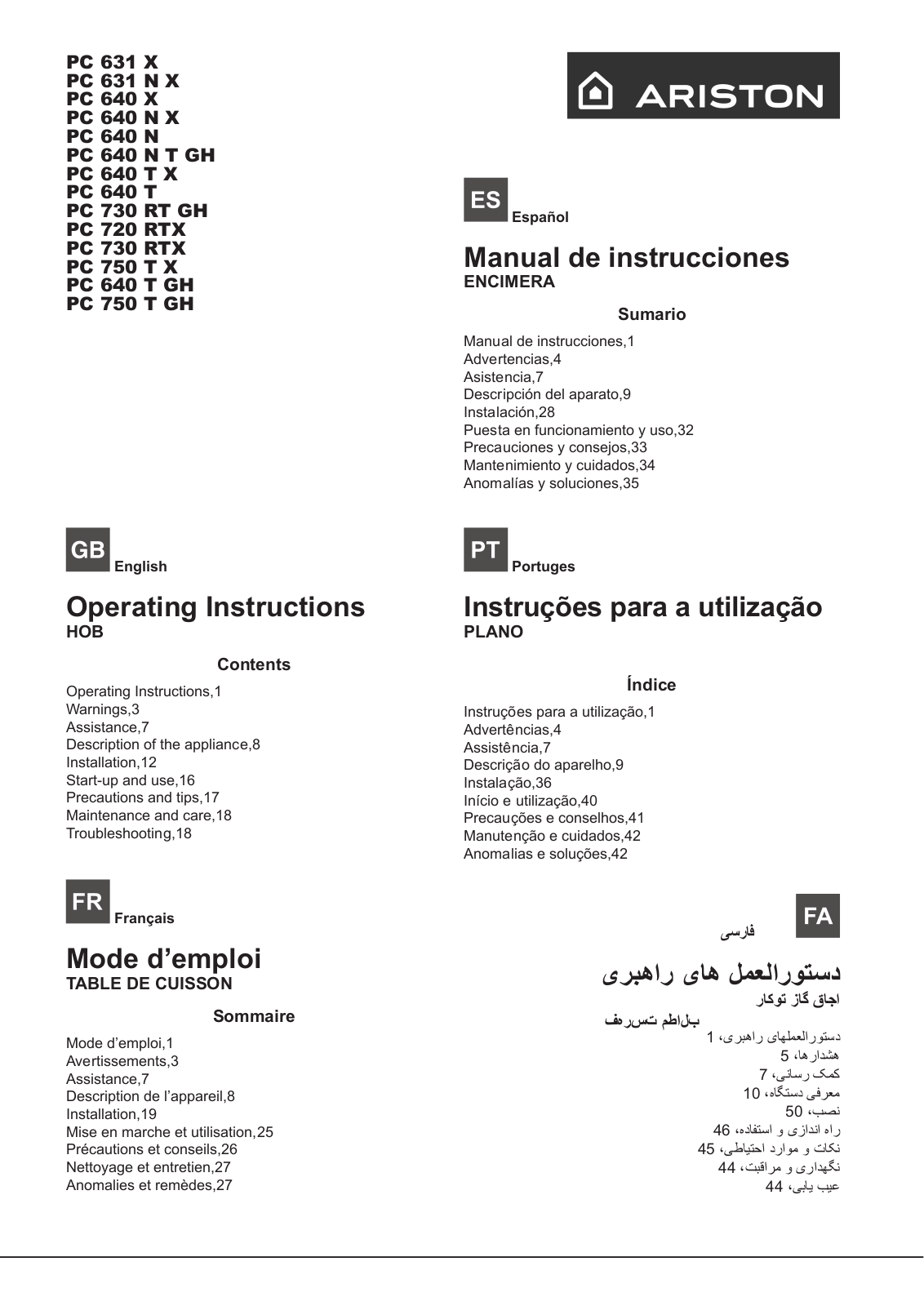 Hotpoint PC 640 T X User Manual