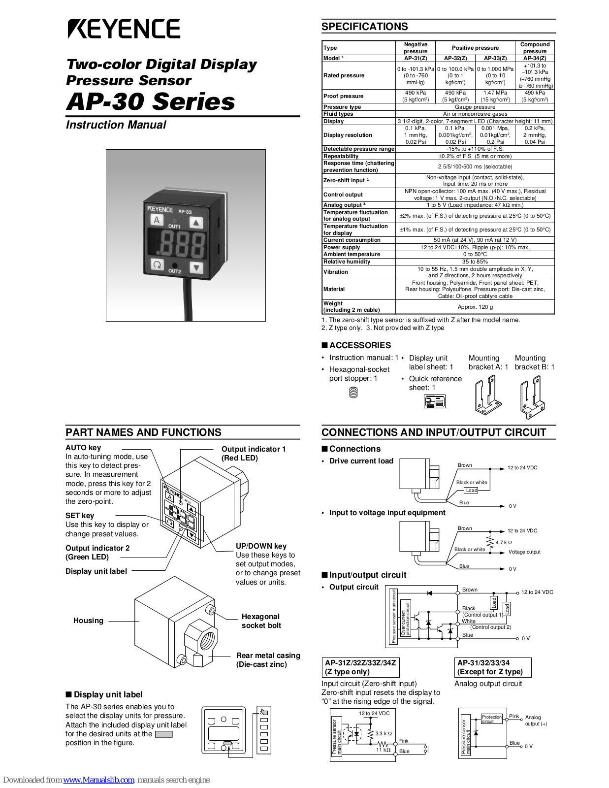 Keyence AP-31, AP-32, AP-33, AP-31Z, AP-32Z Instruction Manual