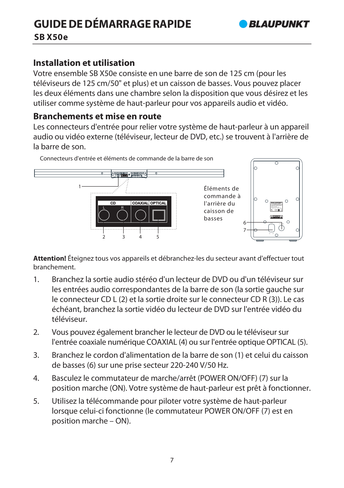 Blaupunkt SB X50e Quick Start Guide