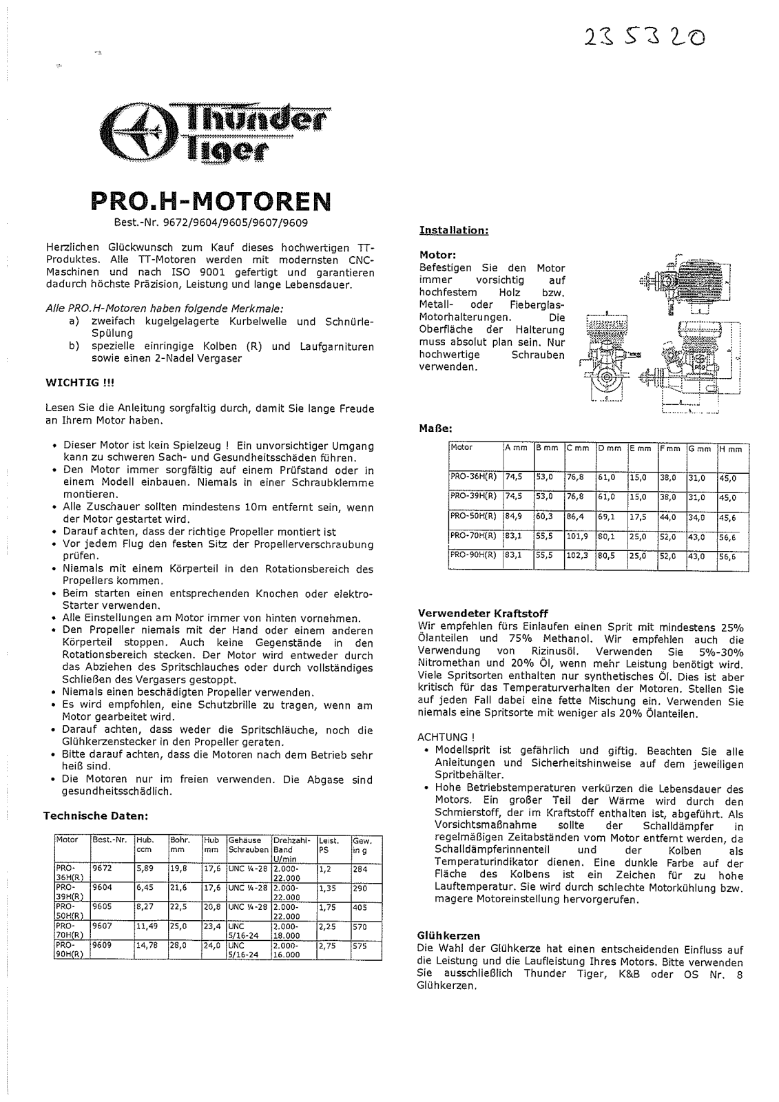 Thunder Tiger 9672, 9604, 9605, 9607, 9609 User guide