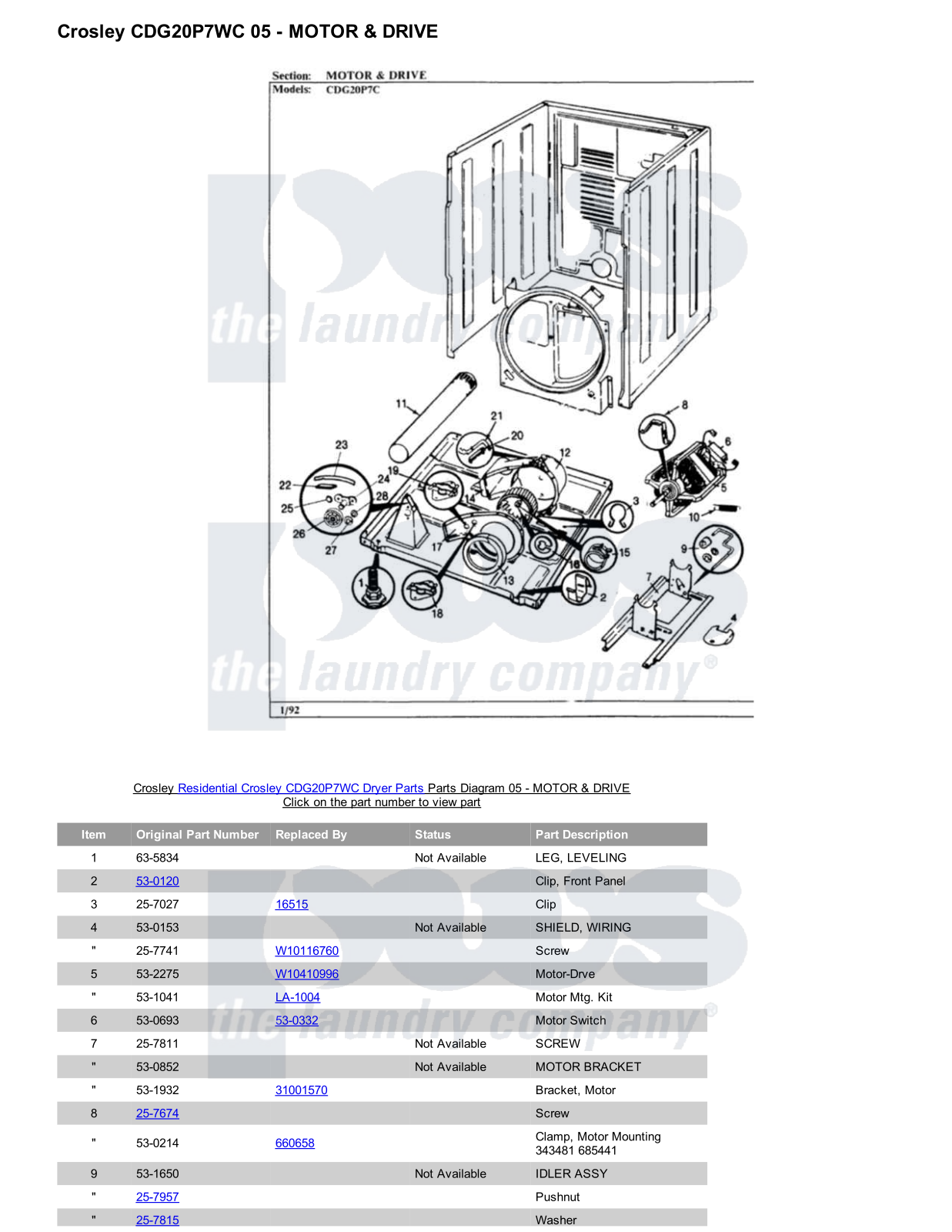 Crosley CDG20P7WC Parts Diagram