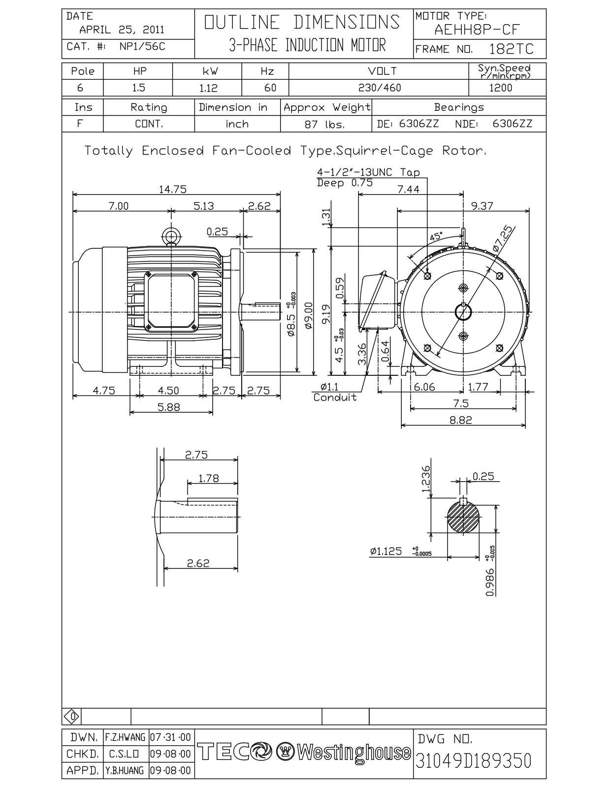 Datasheet NP1/56C Reference Drawing (Teco) - ManualMachine.com