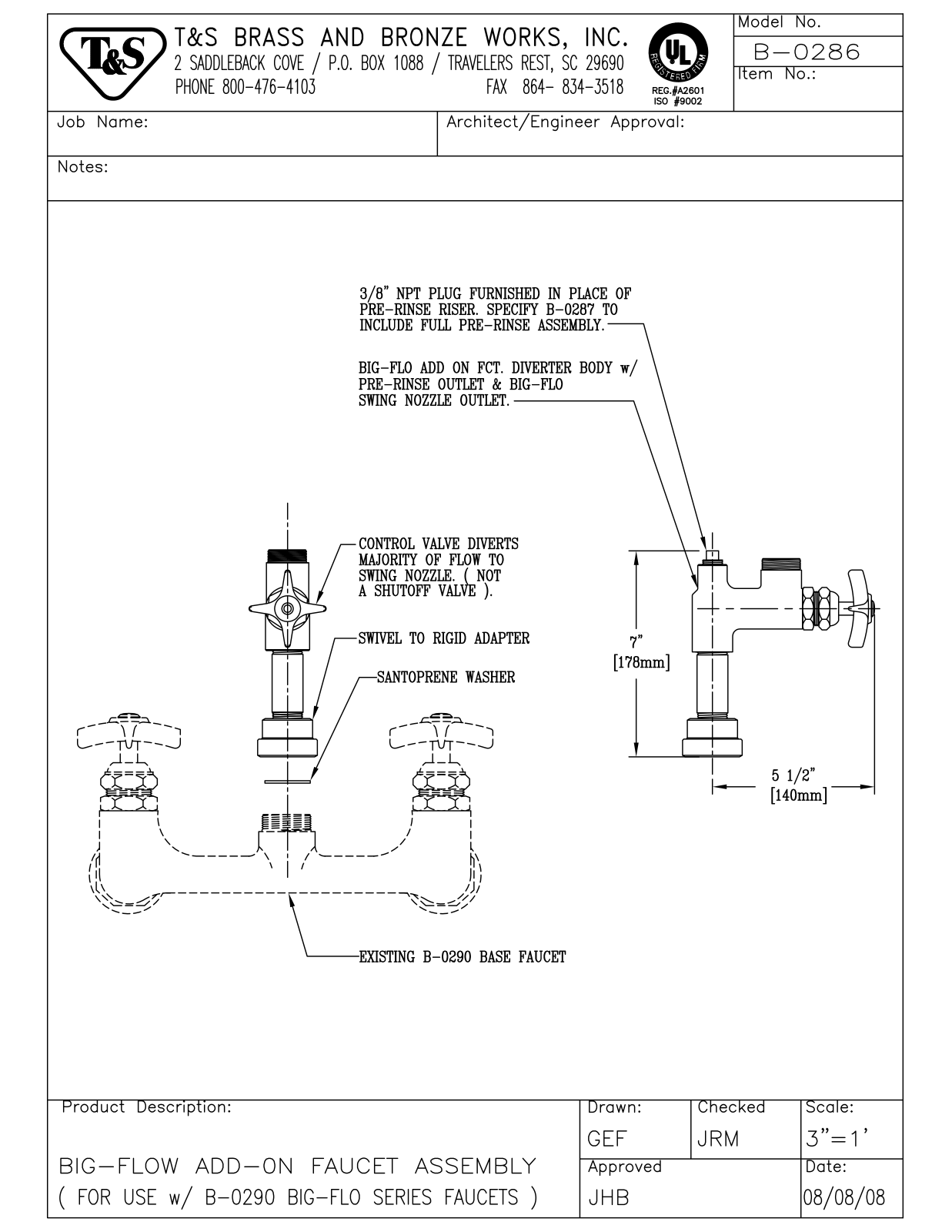 T & S Brass & Bronze Works B-0286 General Manual