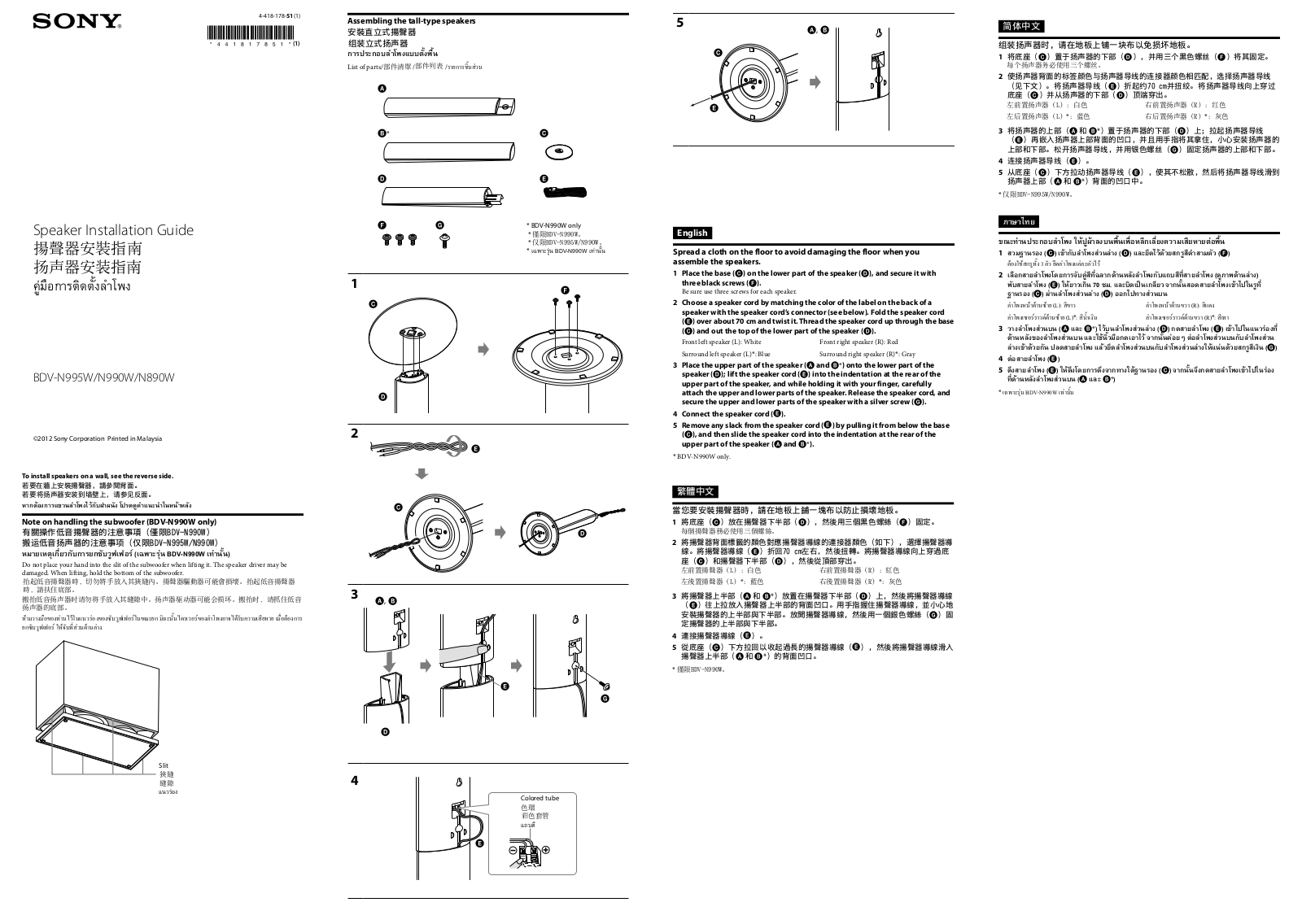 Sony BDV-N995W, BDV-N990W, BDV-N890W Installation Manual