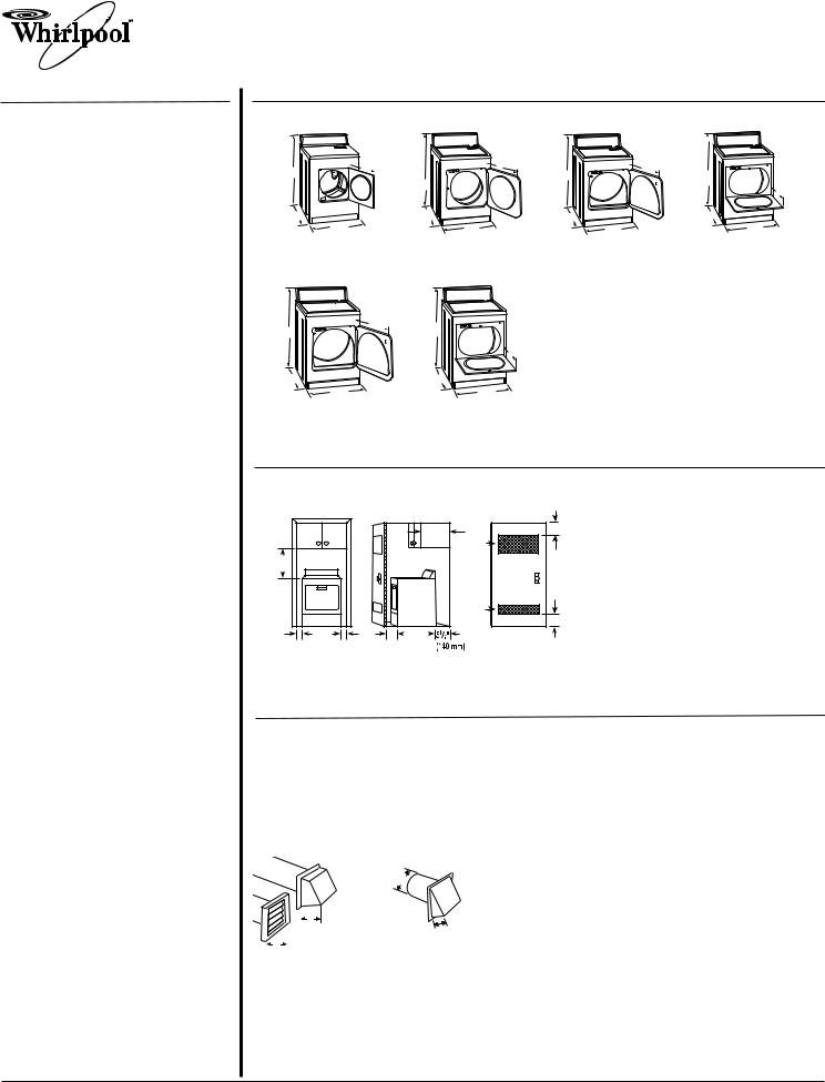 Whirlpool WGD5000V, WGD5100V, WGD5200V, WGD5300V, WGD5510V Dimension Guide