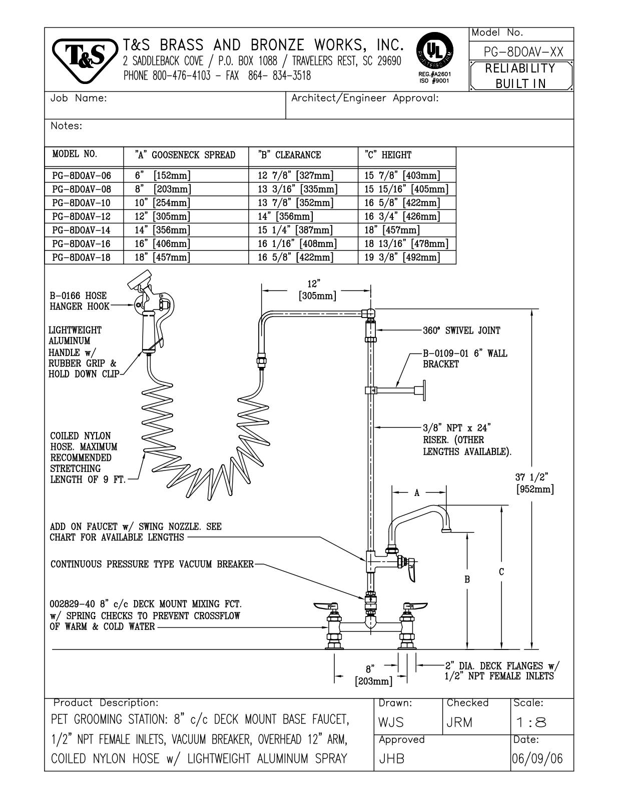 T&S Brass Manuals PG-8DOAV-08 User Manual