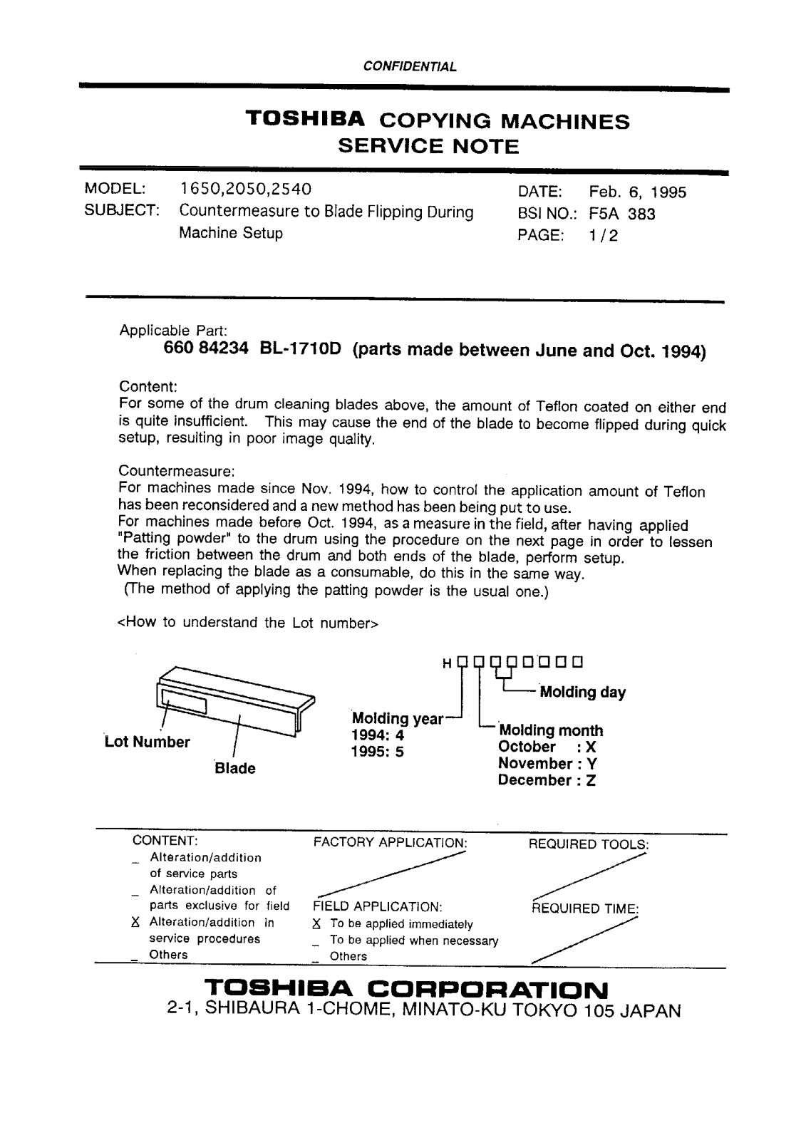 Toshiba f5a383 Service Note