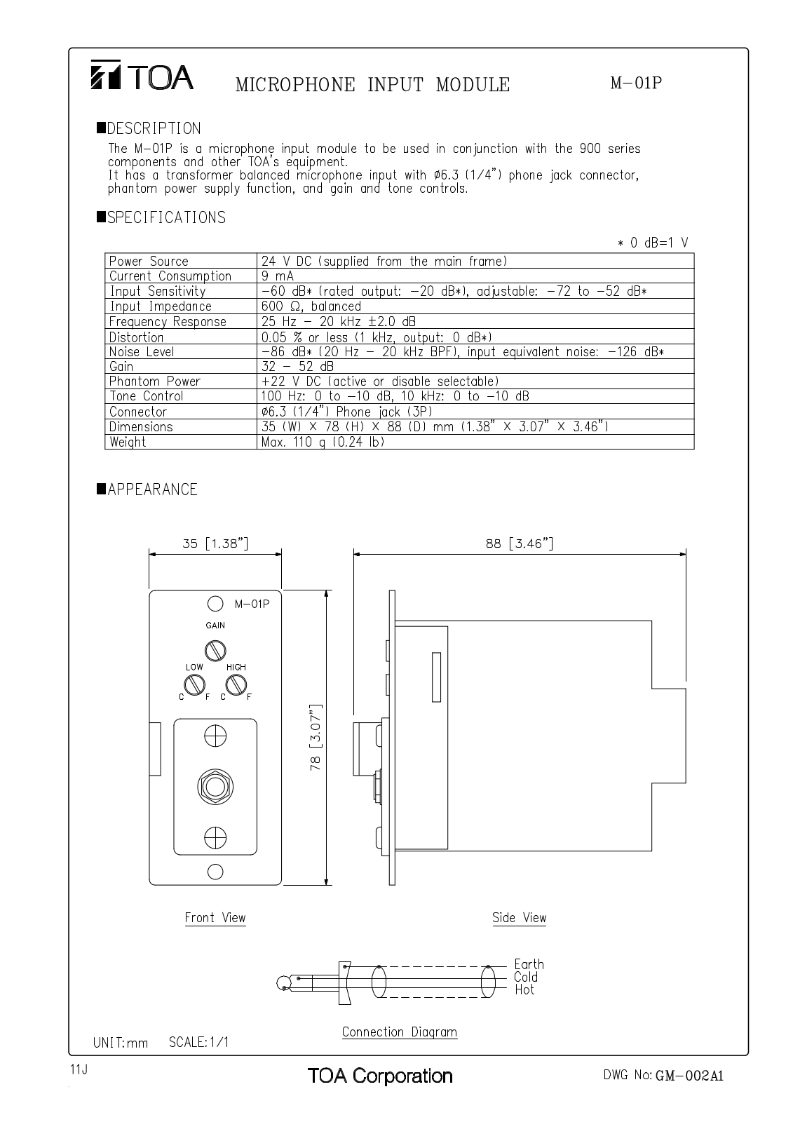 TOA M-01P User Manual