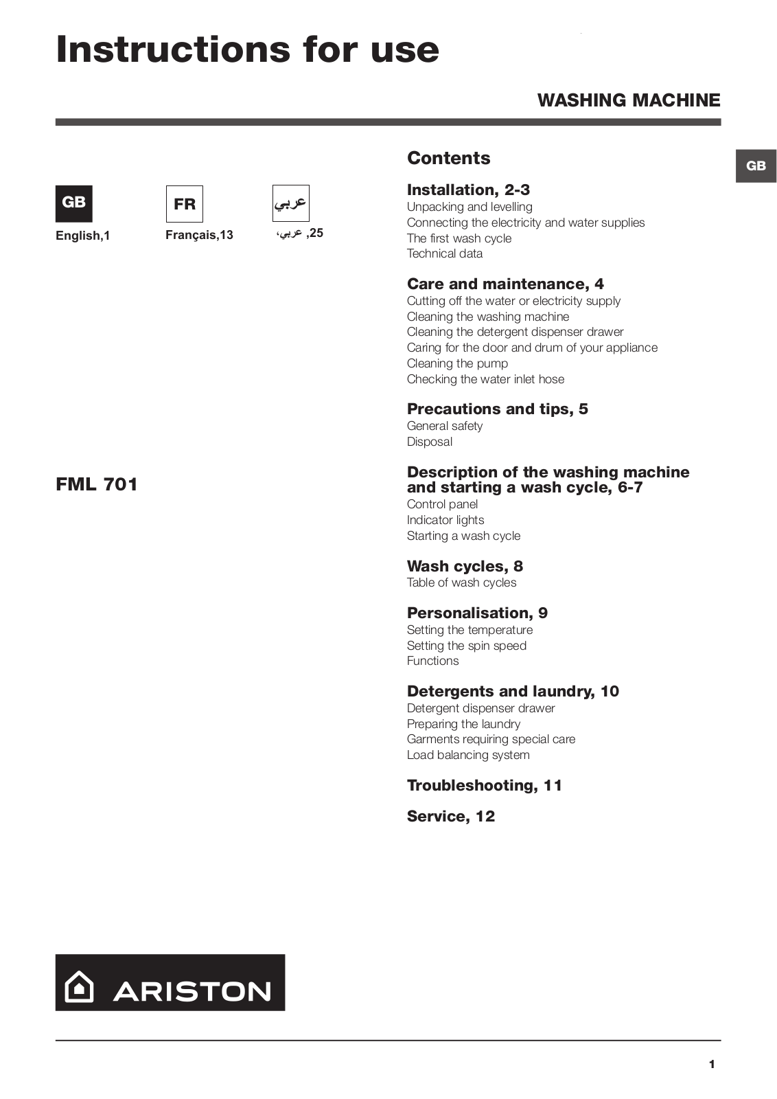 HOTPOINT FML 701 MA User Manual - ManualMachine.com