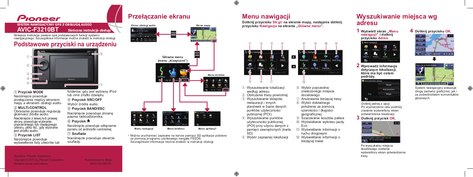 Pioneer AVIC-F3210BT Quickstart manual