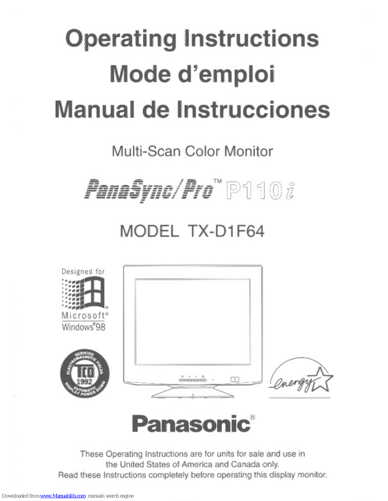 Panasonic PANASYNC PRO P110I, TX-D1F64 User Manual