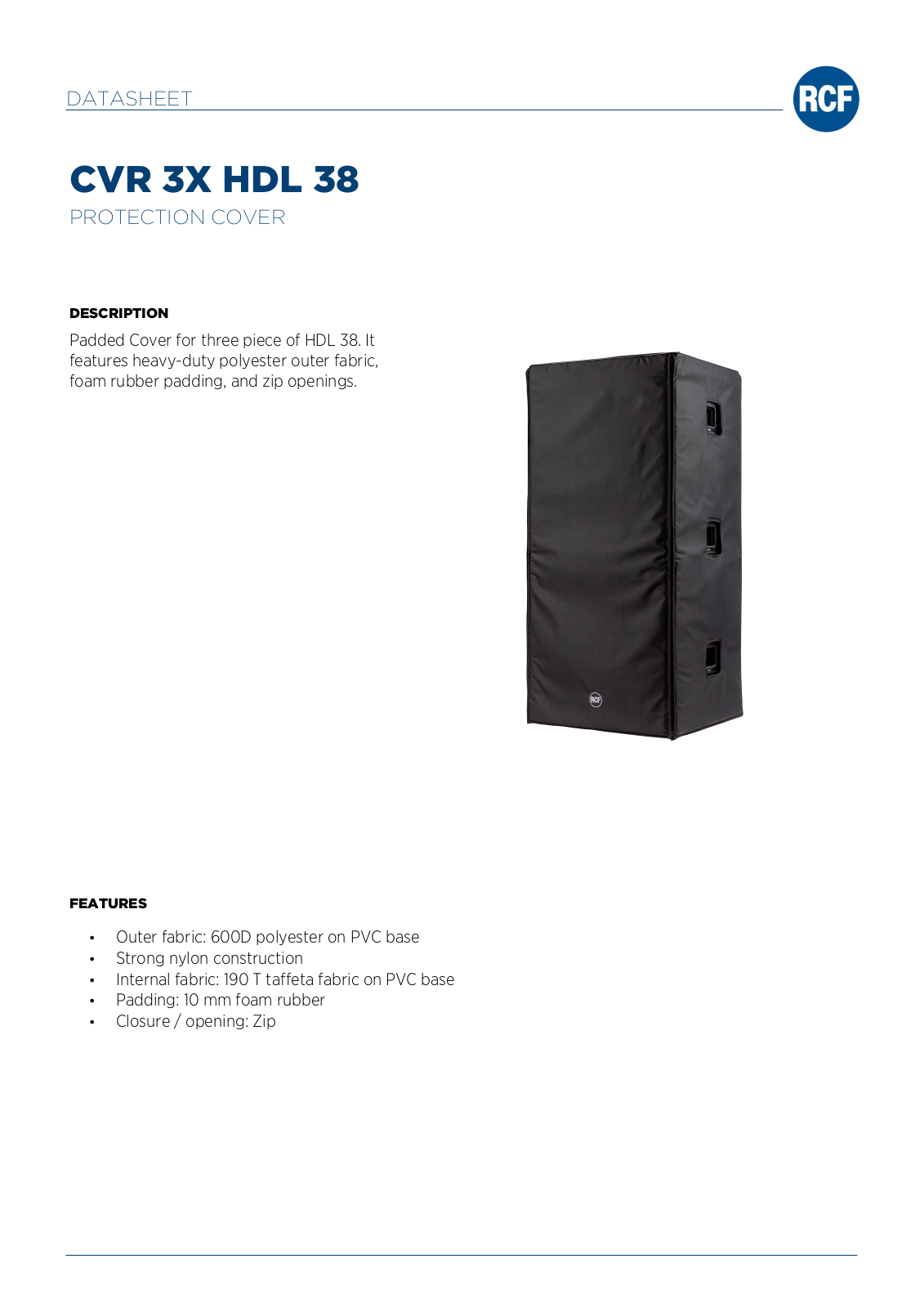 RCF AC-COVER-3XHDL38 Data Sheet