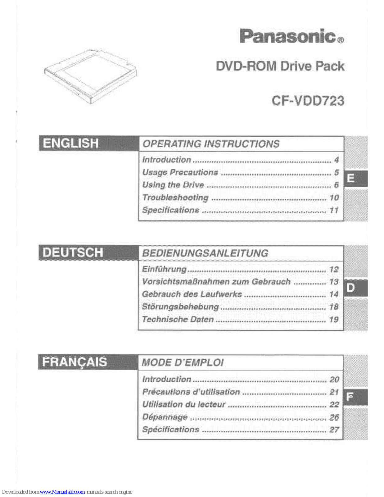 Panasonic CF-VDD723M, CF-VDD723 Operating Instructions Manual