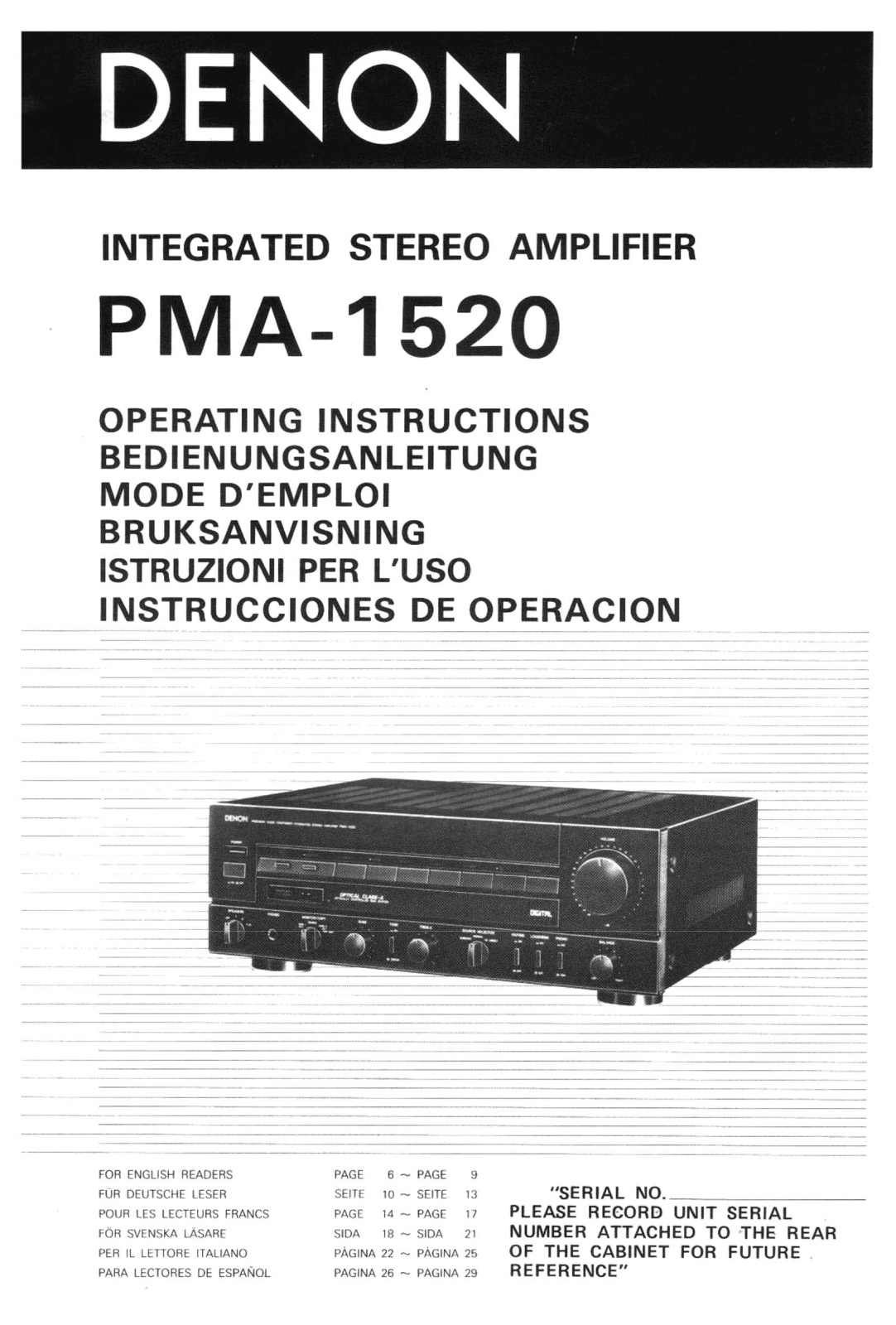 Denon PMA-1520 Owners Manual