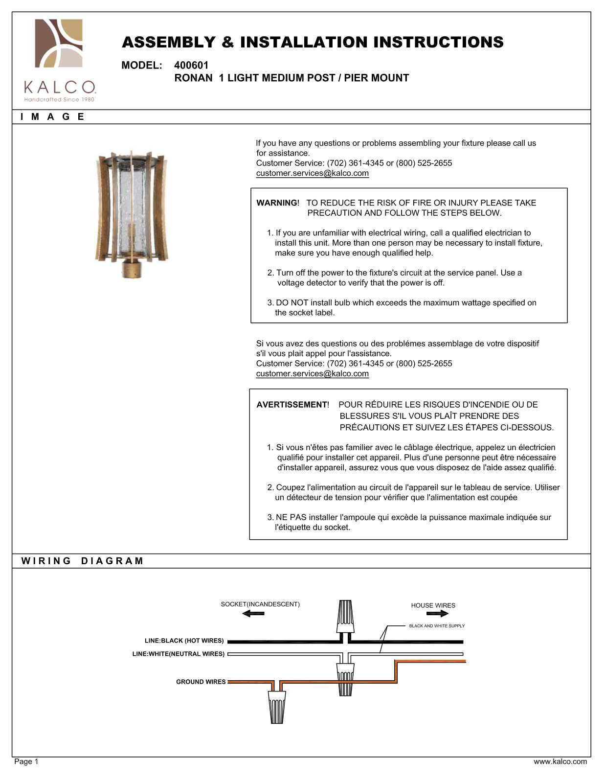 Kalco 400601MZ, 400601BD Assembly Guide