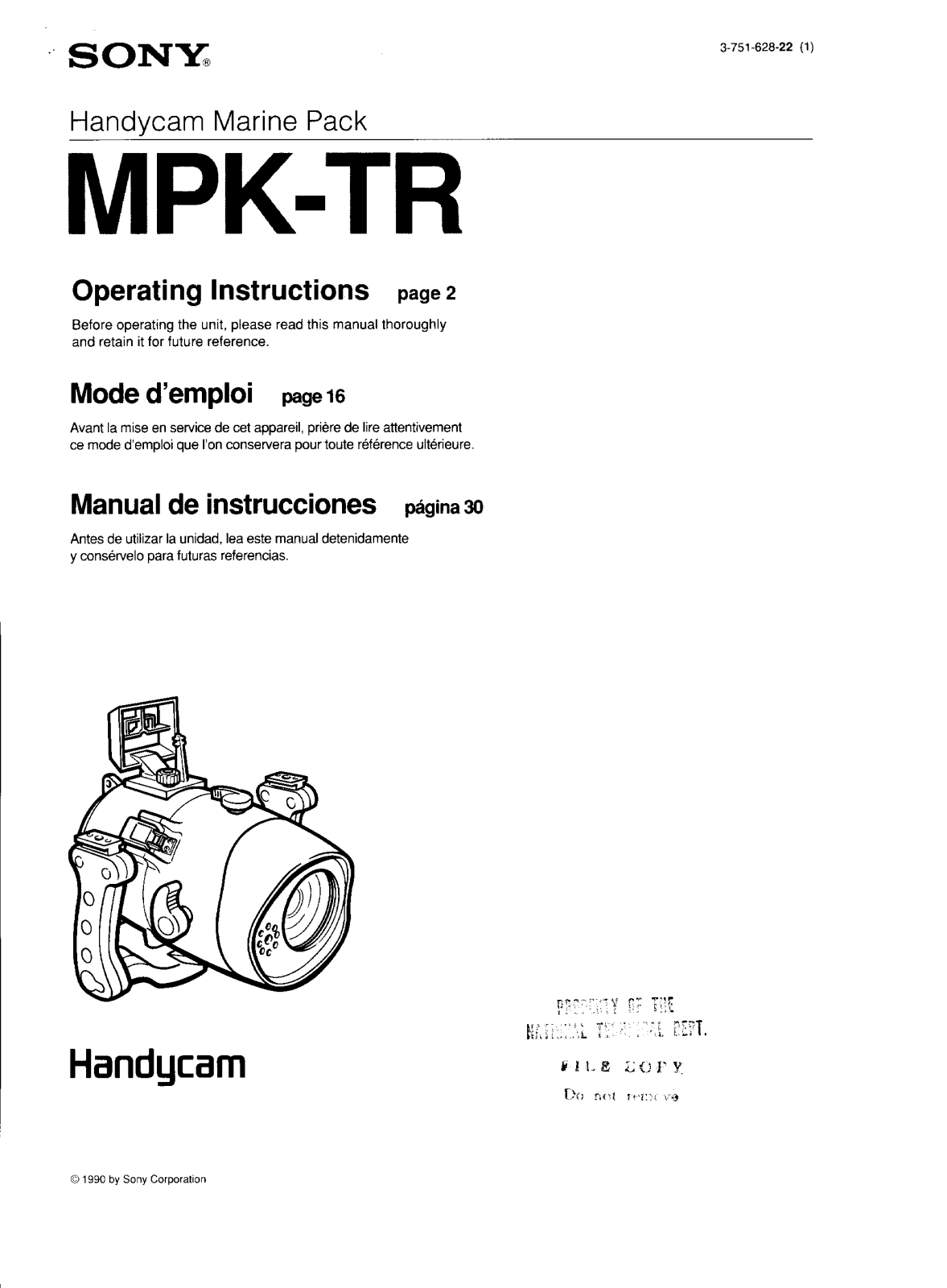 Sony MPK-TR Operating manual
