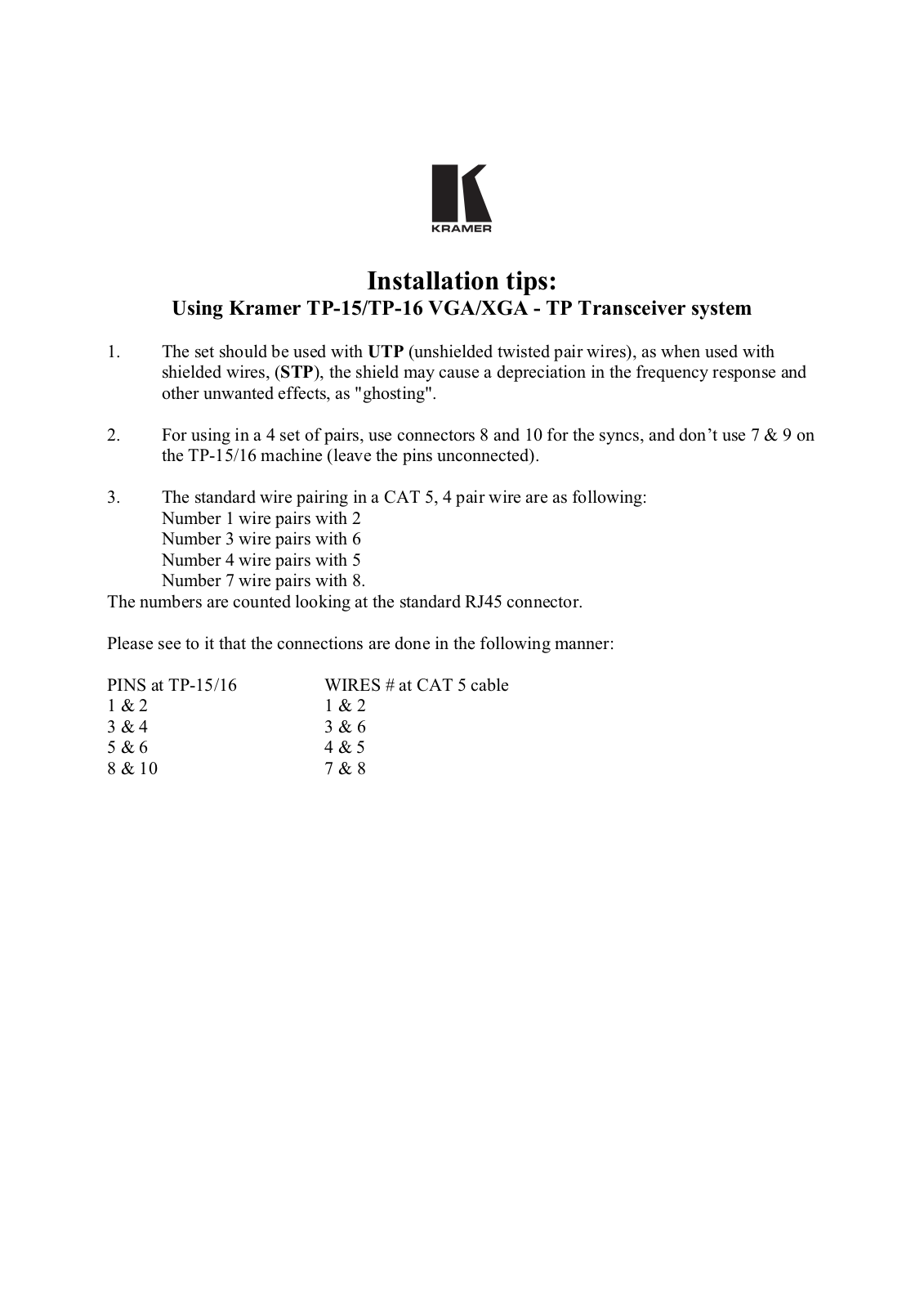 Kramer Electronics TP-16, TP-15 User Manual