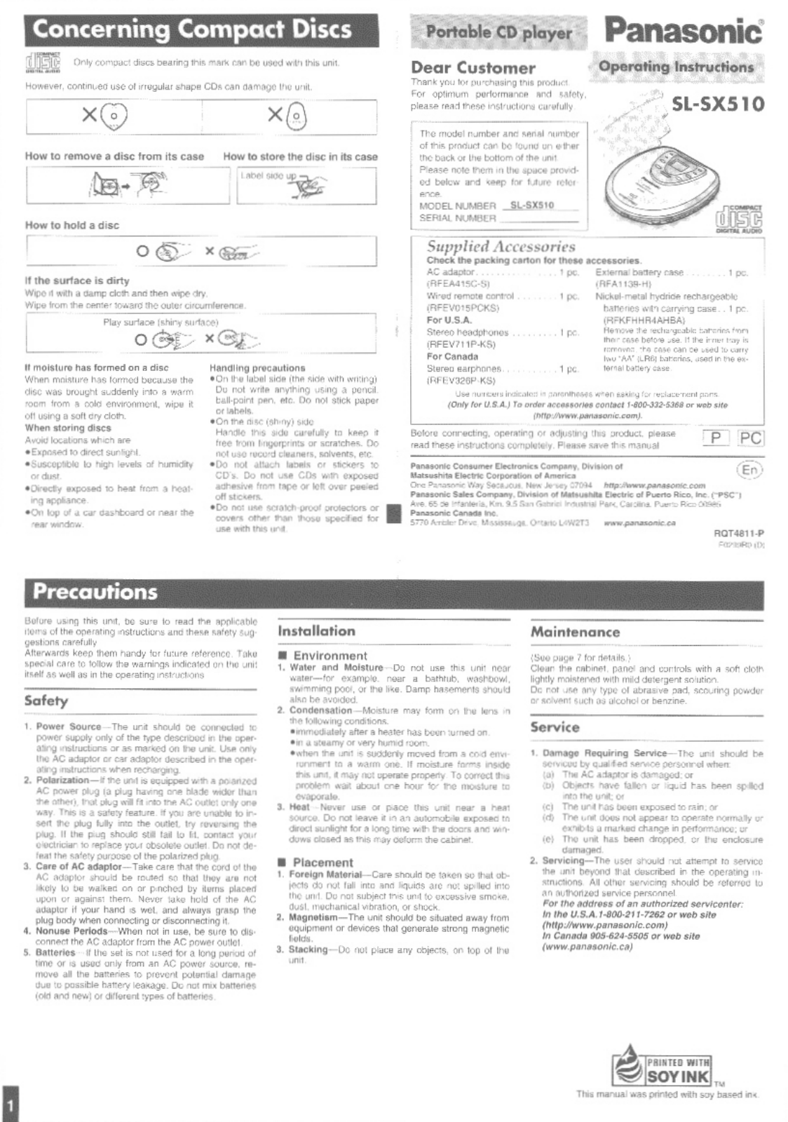 Panasonic SL-SX510 User Manual