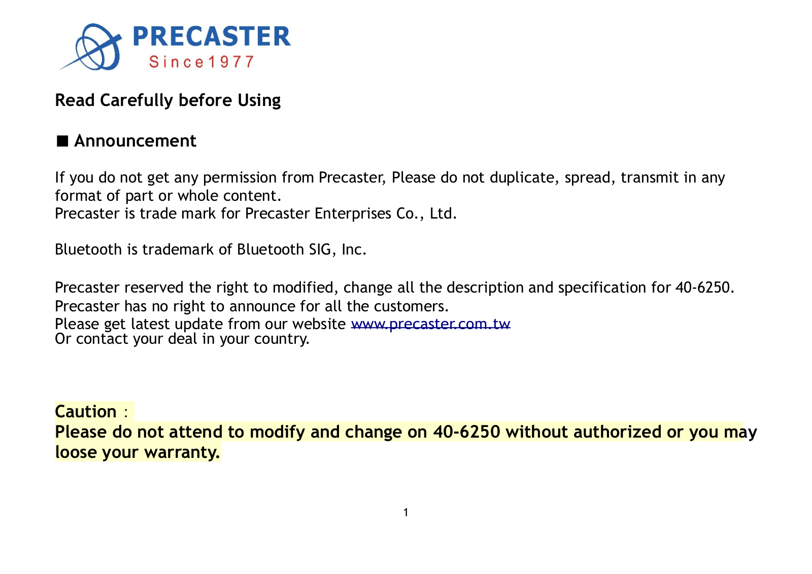Precaster CA200SS, CA200MR User Manual - ManualMachine.com